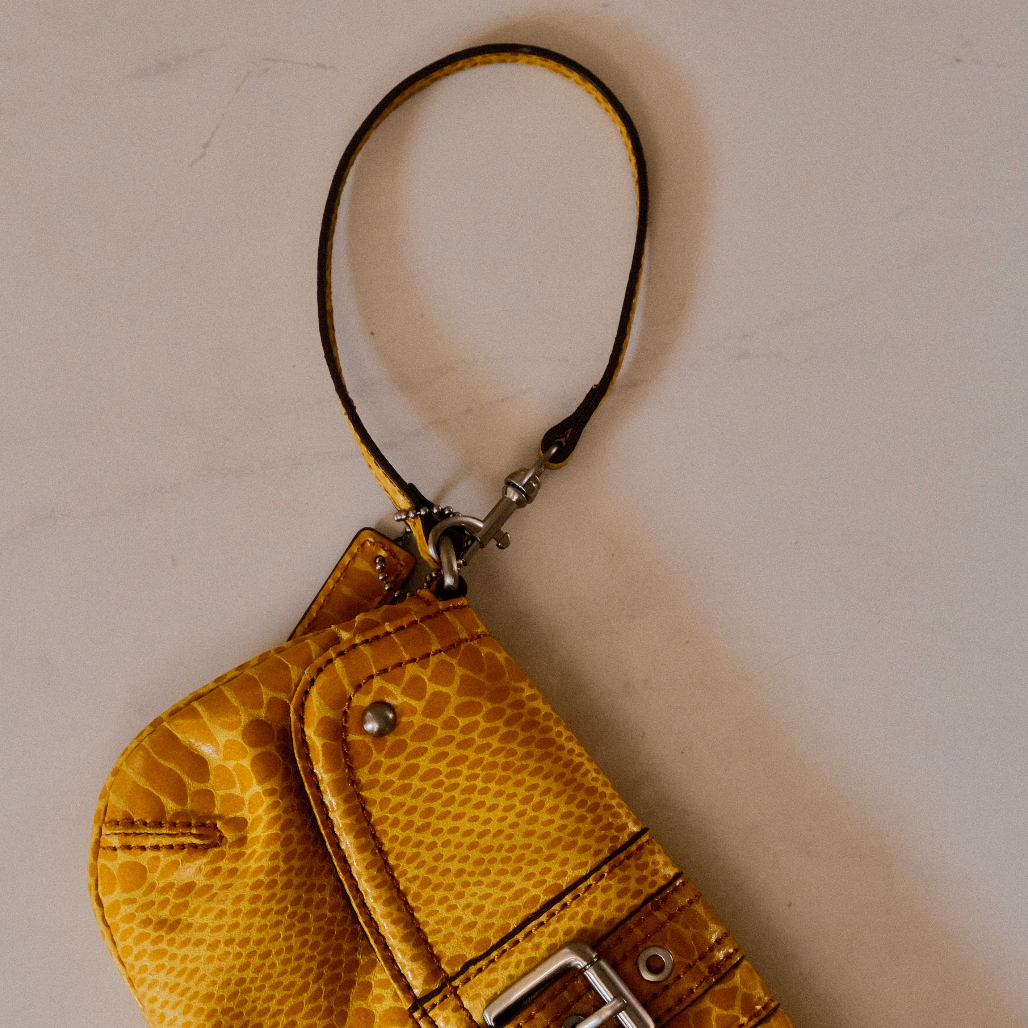 Vintage Nine West Yellow Faux Snake Baguette