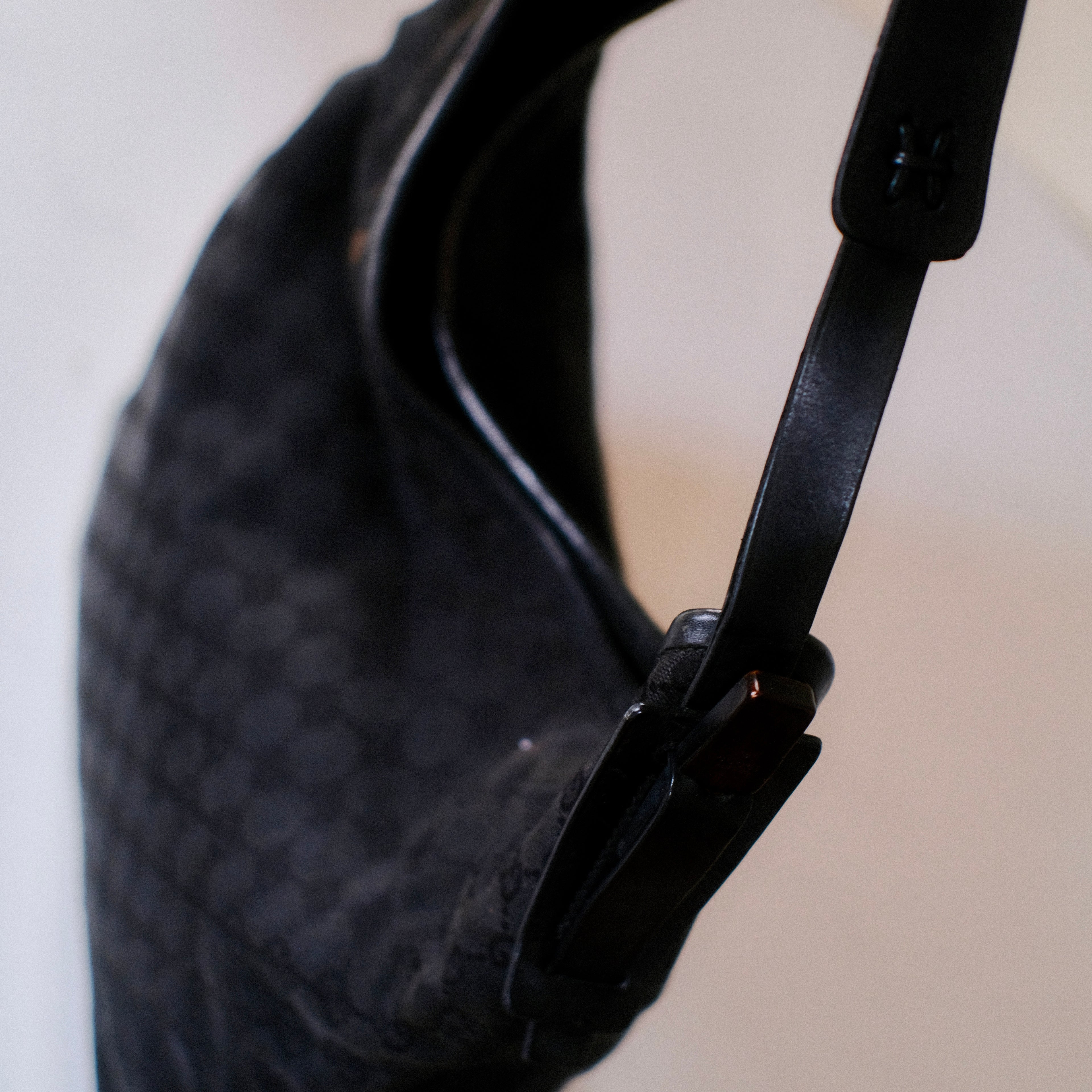Gucci Vintage GG Black Canvas Hobo Bag