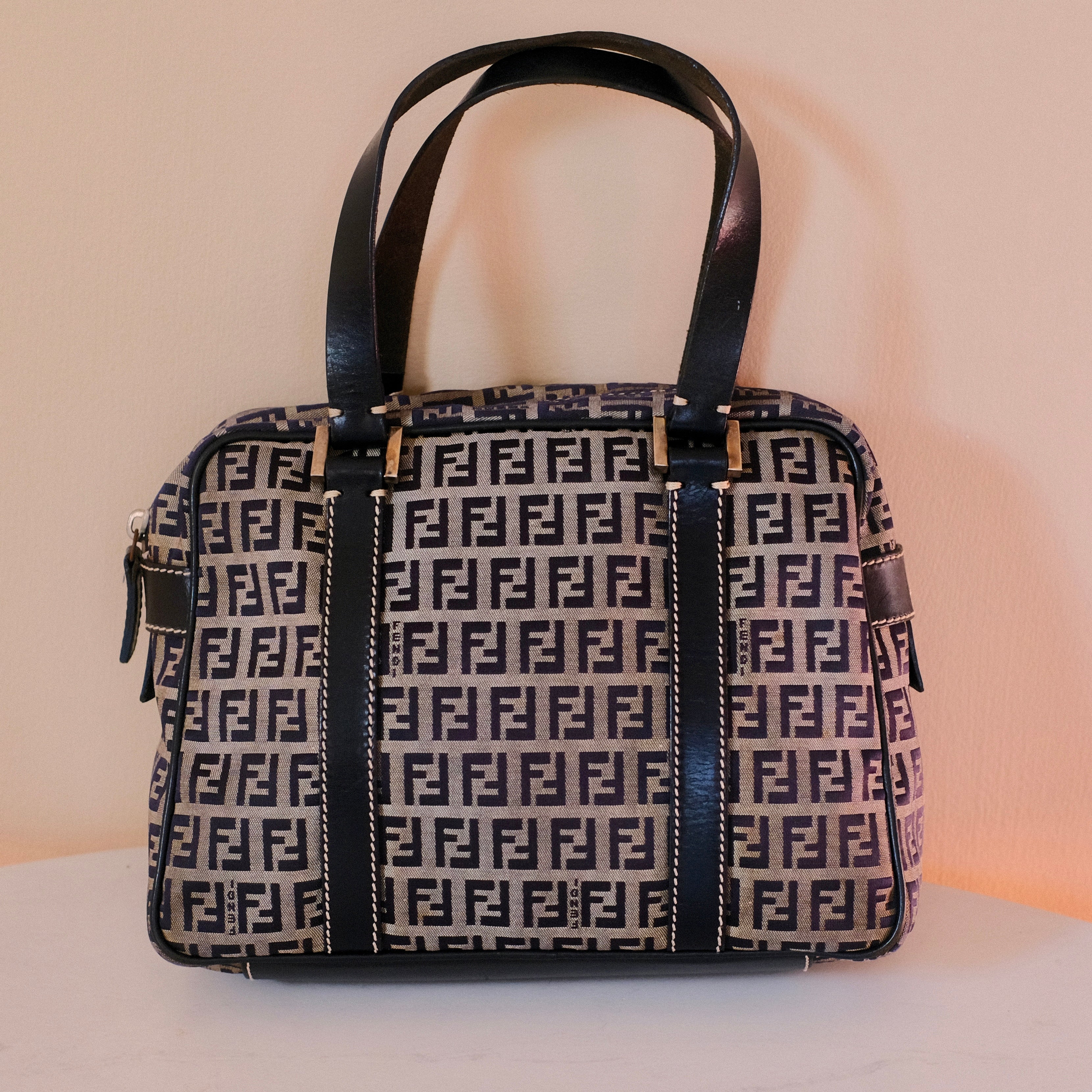 Fendi Zucchino FF Canvas Tote Bag Navy