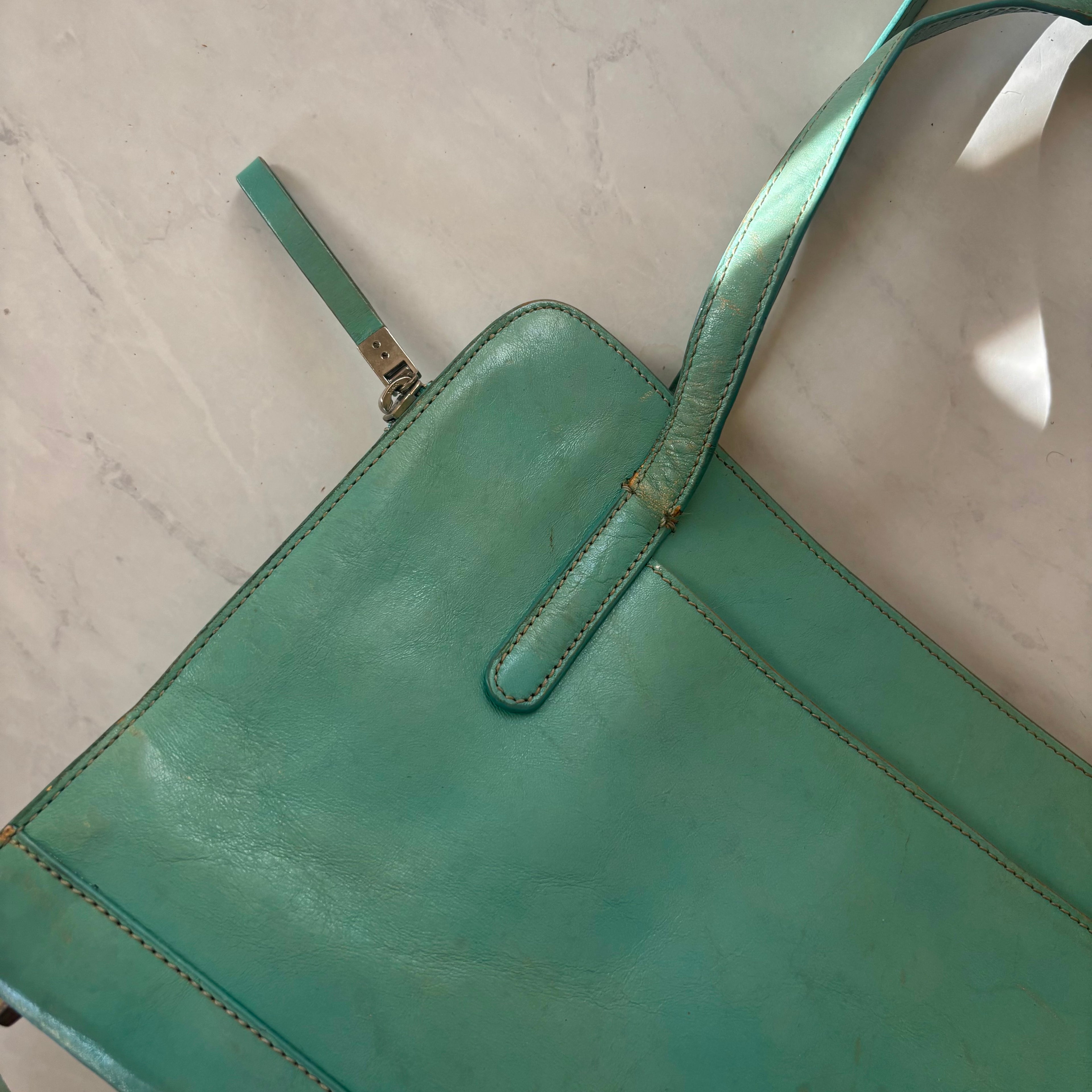 Vintage Teal Leather Shoulder Bag