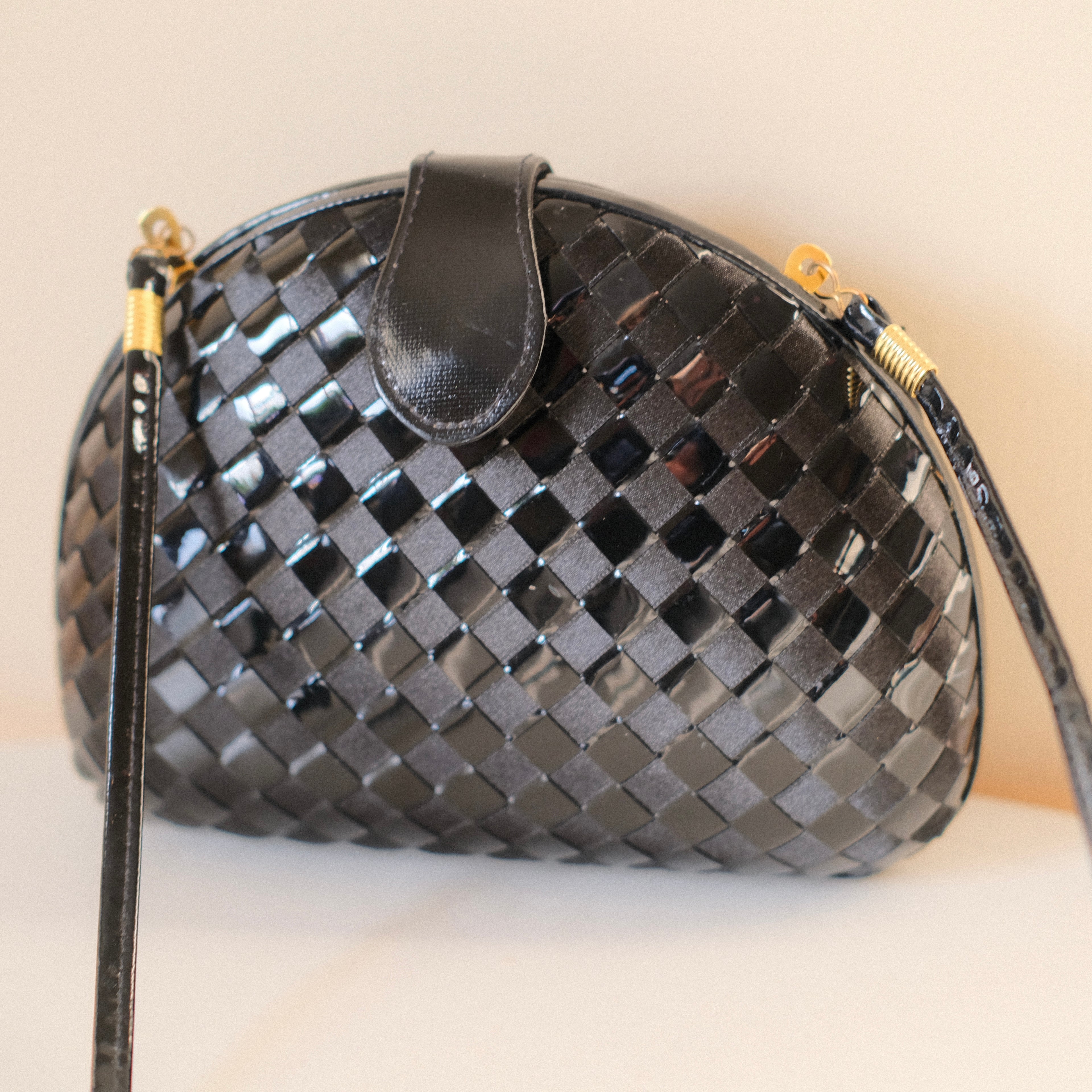 Black Checkered Clutch with Strap