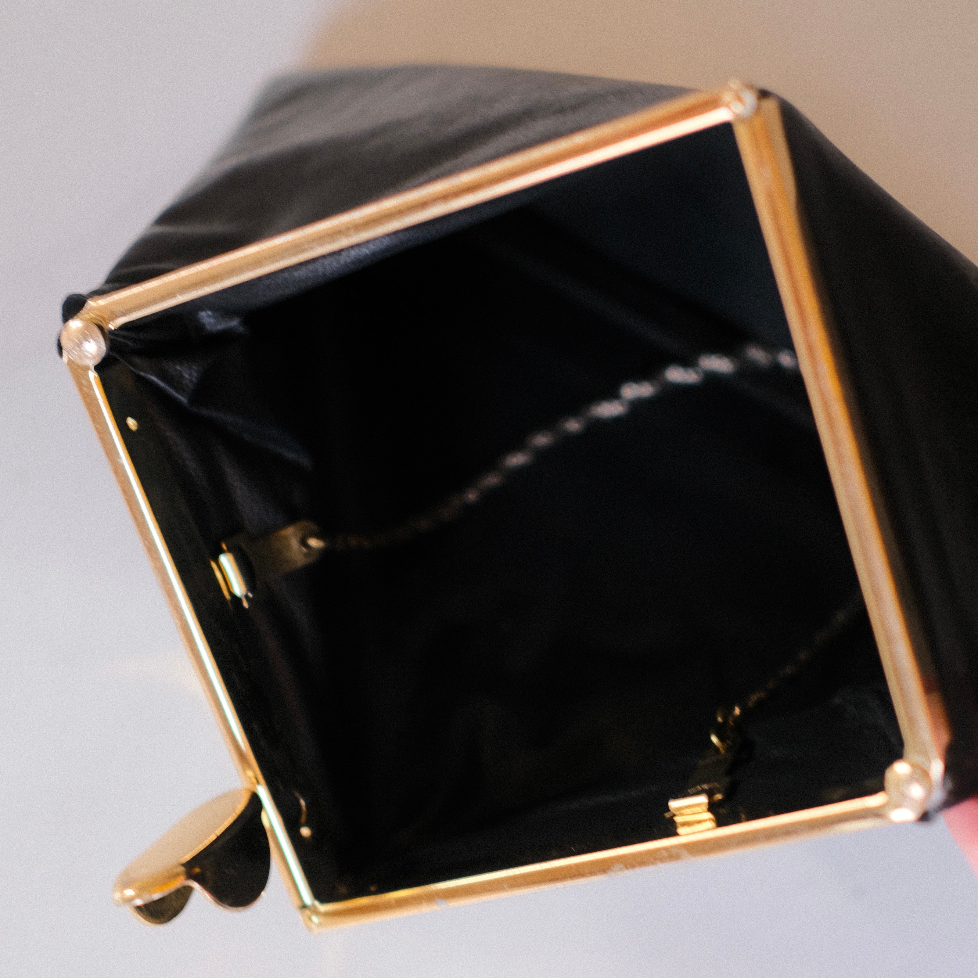 Vintage Black Leather Clutch with Brass Hardware