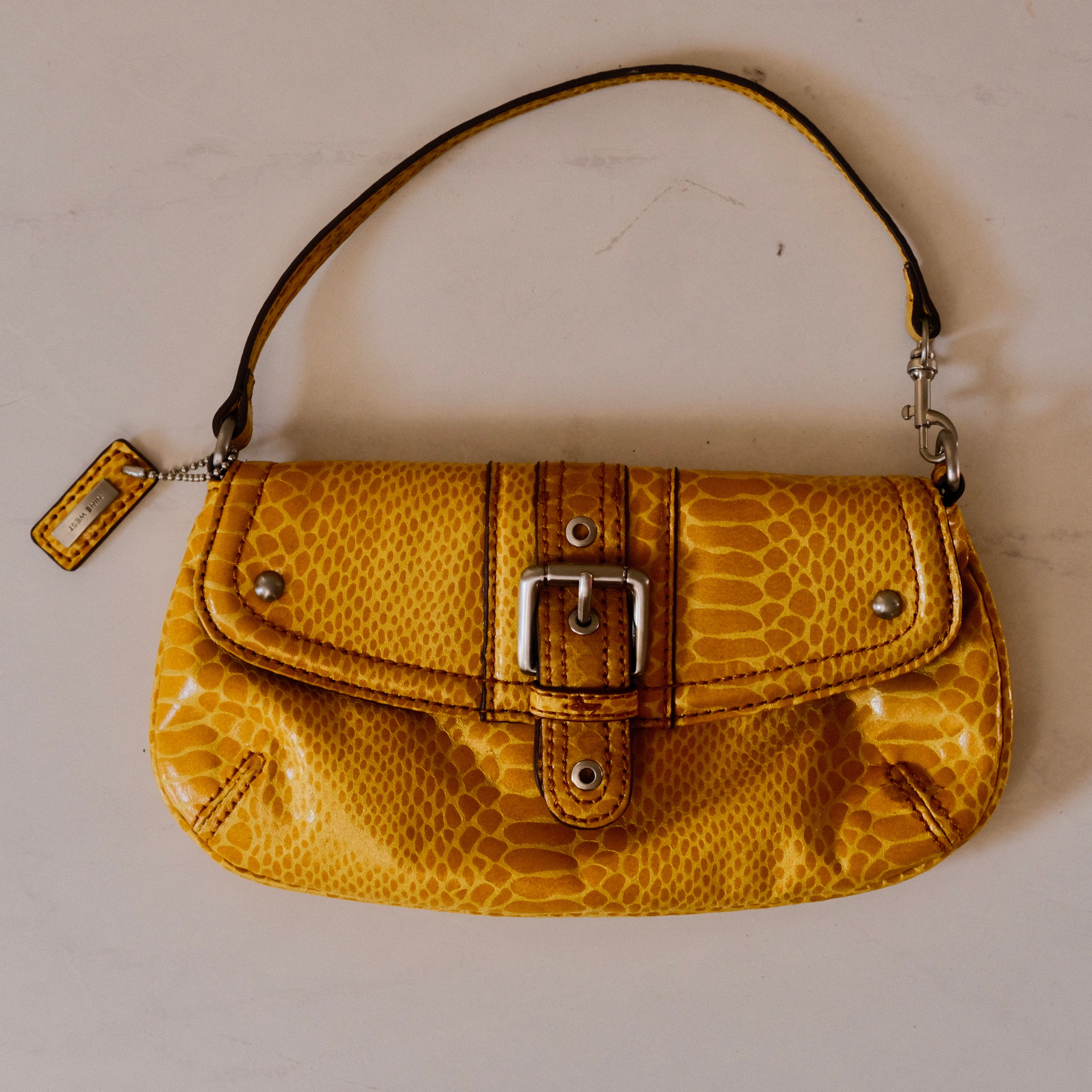 Vintage Nine West Yellow Faux Snake Baguette