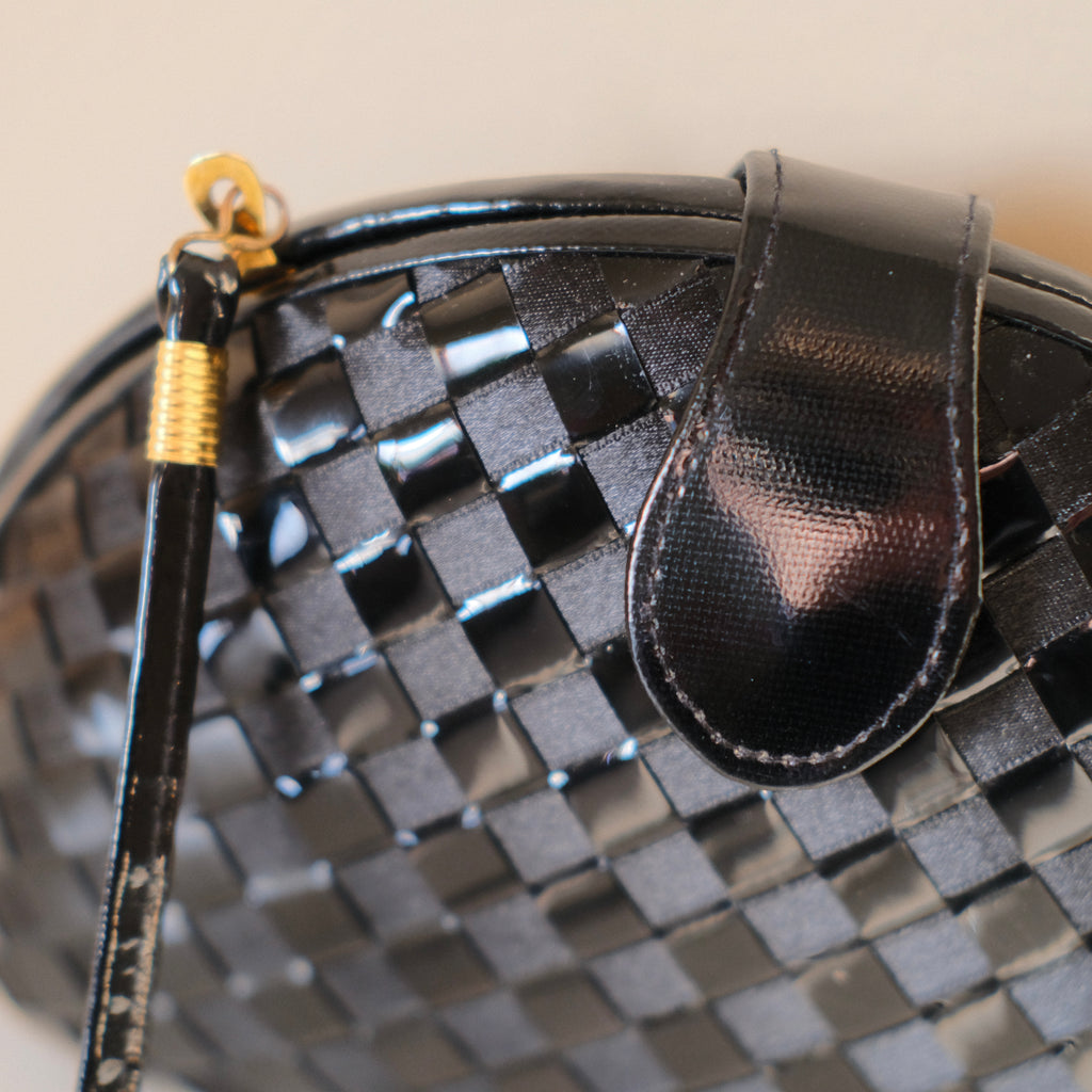 Black Checkered Clutch with Strap