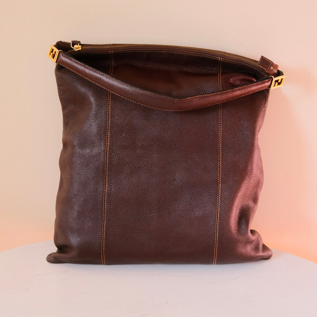 Fendi Vintage Brown Leather Large Tote Bag
