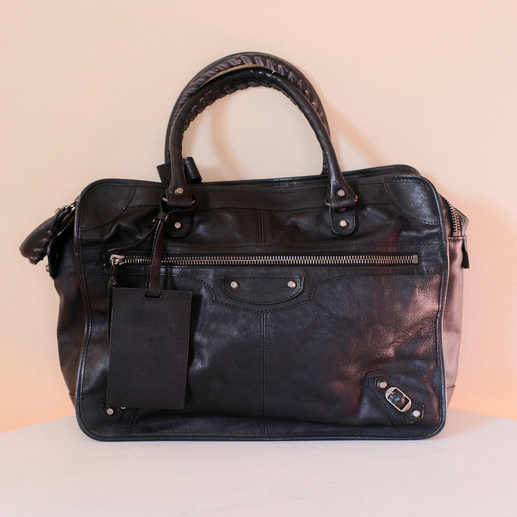 Balenciaga Black Leather Men's Carry All