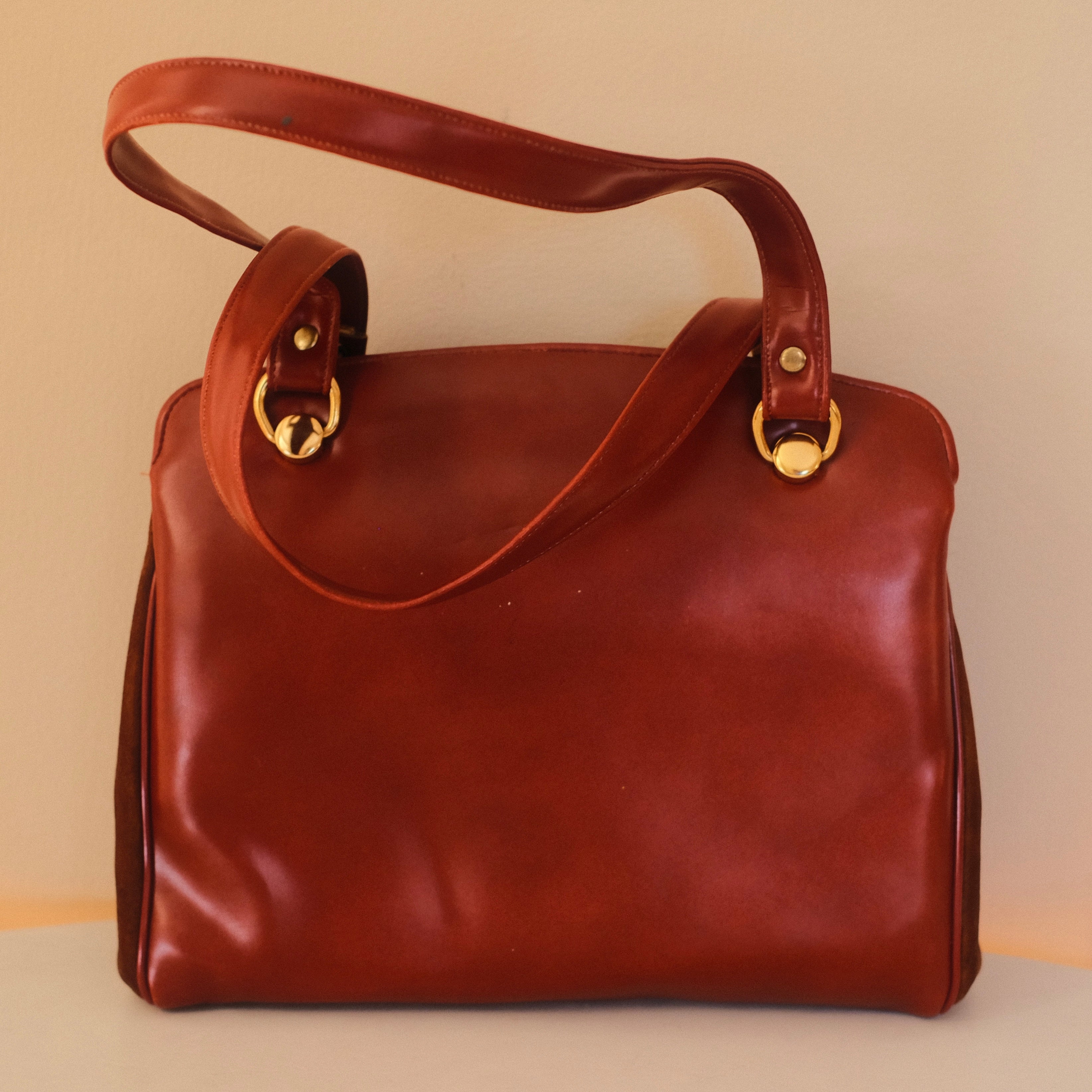 Vintage Tri-Color Leather and Suede Kiss Lock Bag