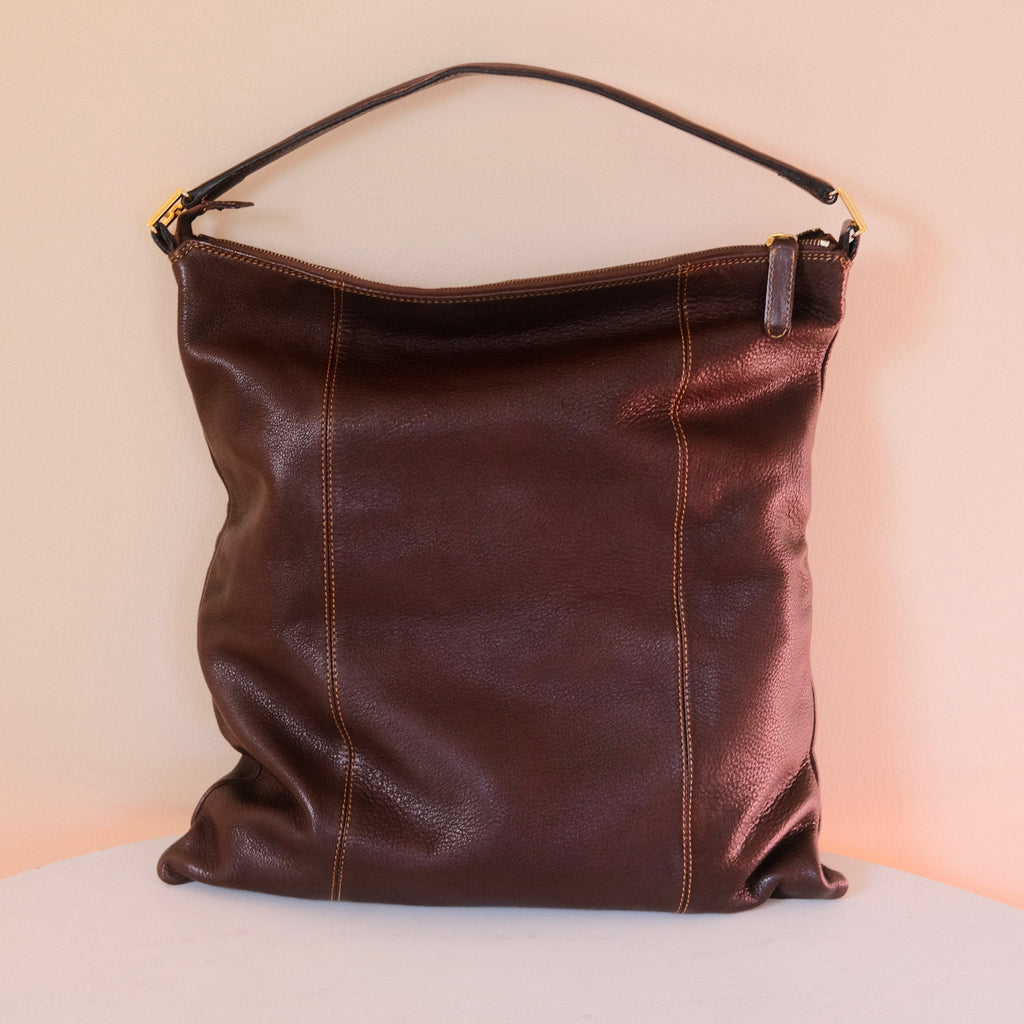 Fendi Vintage Brown Leather Large Tote Bag