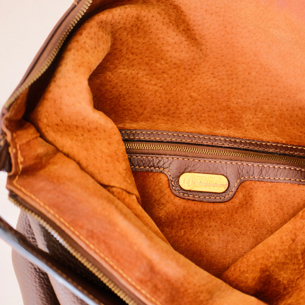Fendi Vintage Brown Leather Large Tote Bag