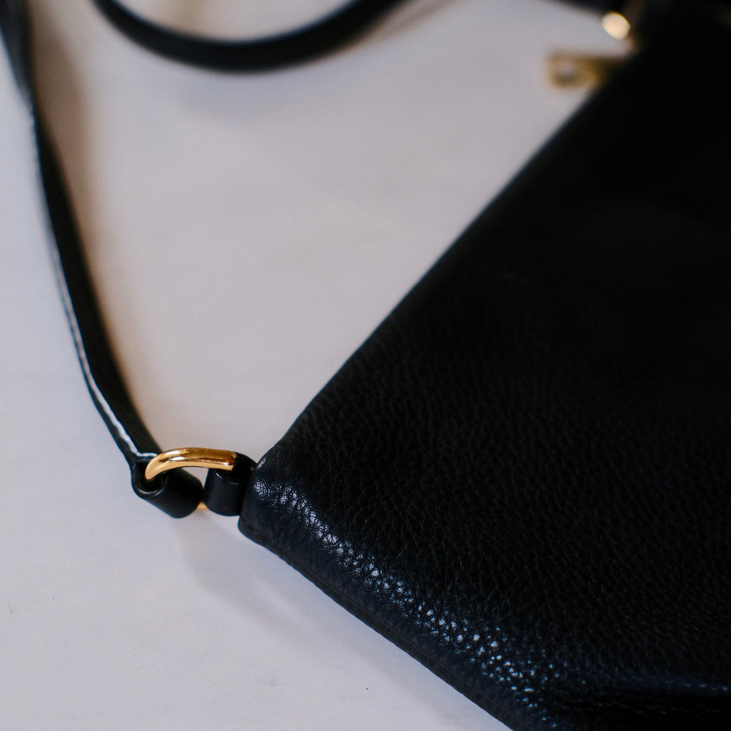 Marc Jacobs Black Leather Crossbody with Brass Hardware