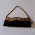 Vintage Black Satin Clutch with Red and Gold Accents