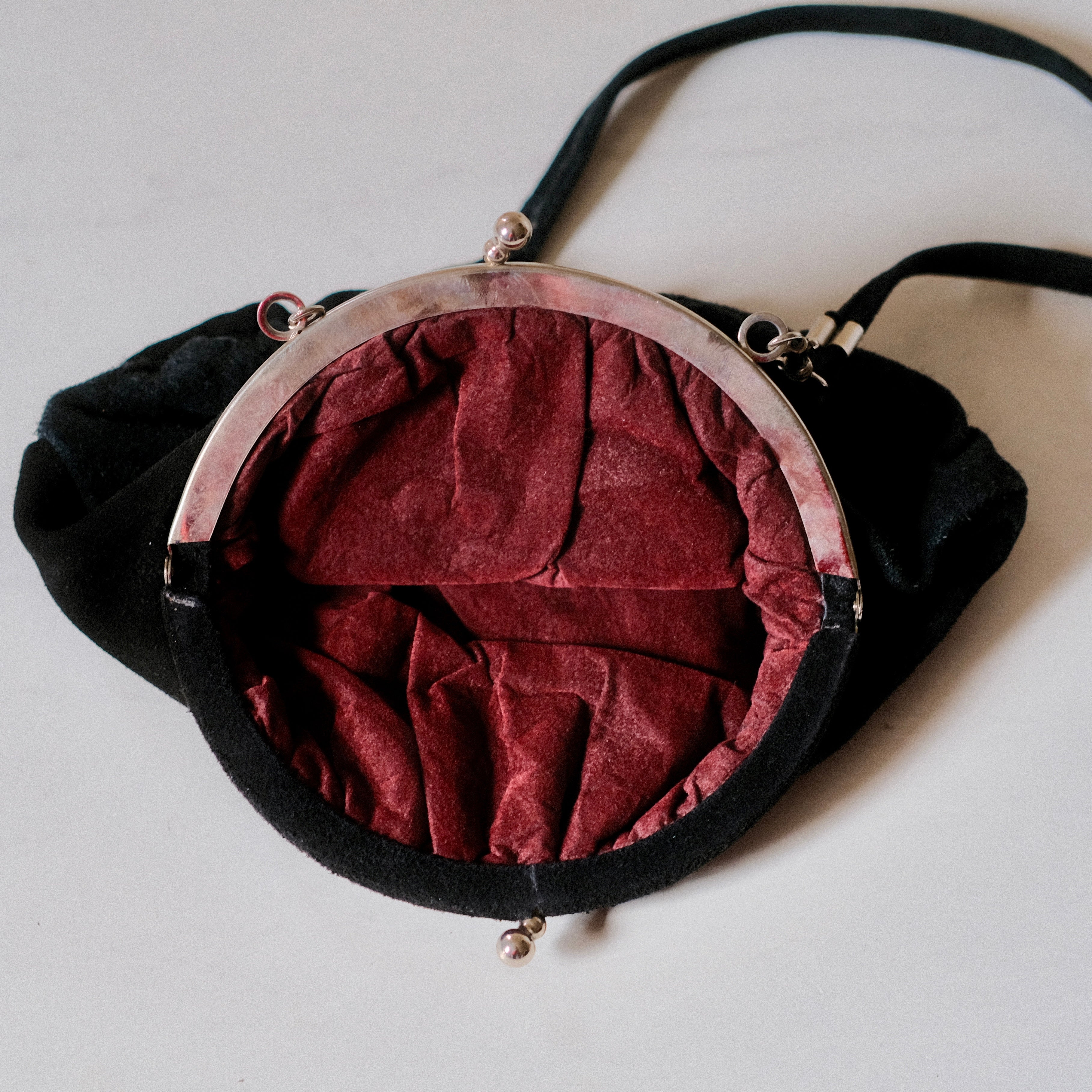 Vintage Black Suede Kiss Lock Evening Bag