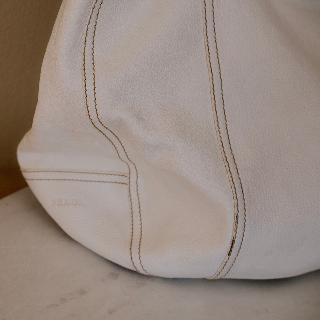 Prada Cream Leather Antiqued Bianco Tote