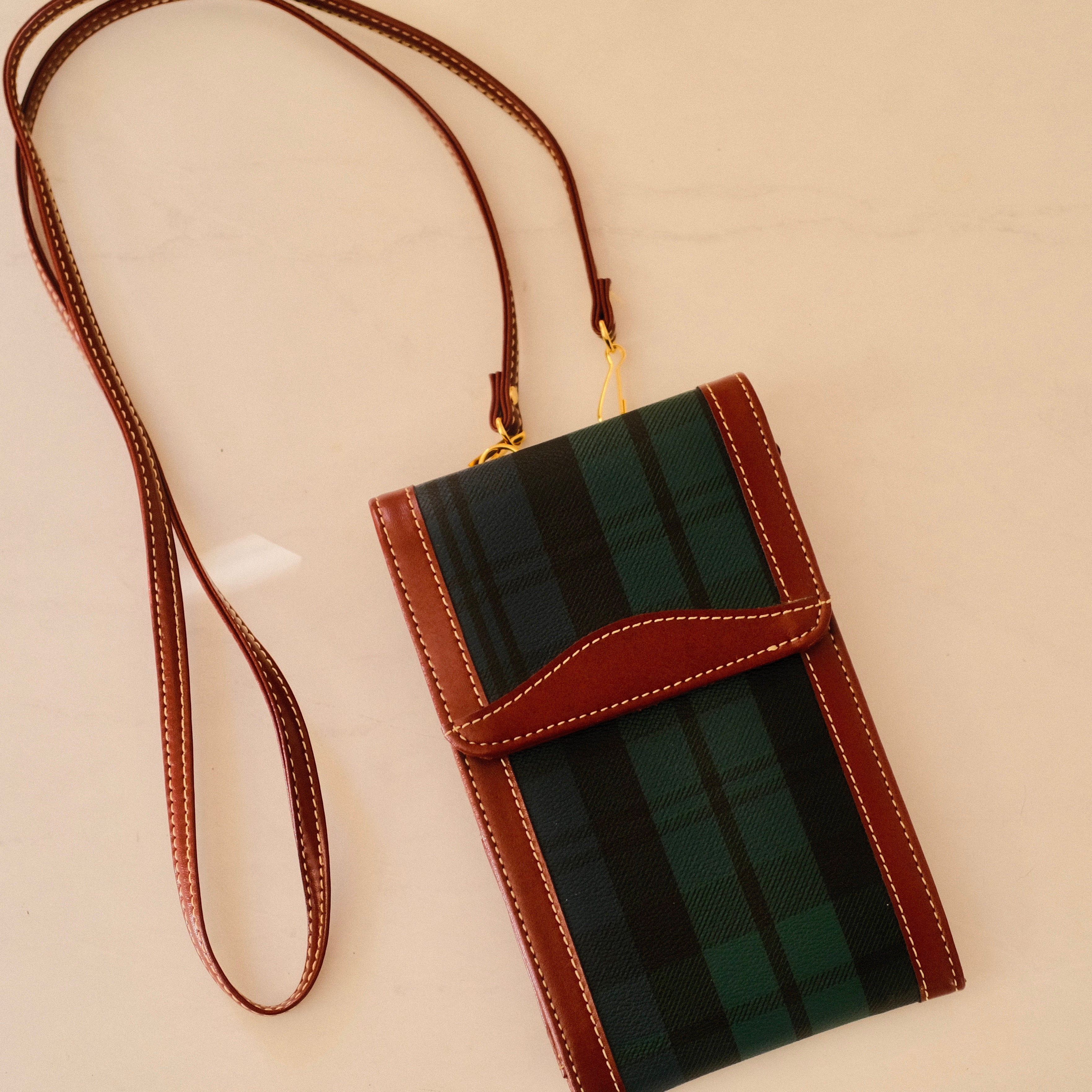 Vintage Polo Ralph Lauren Inspired Plaid Crossbody Trifold Wallet