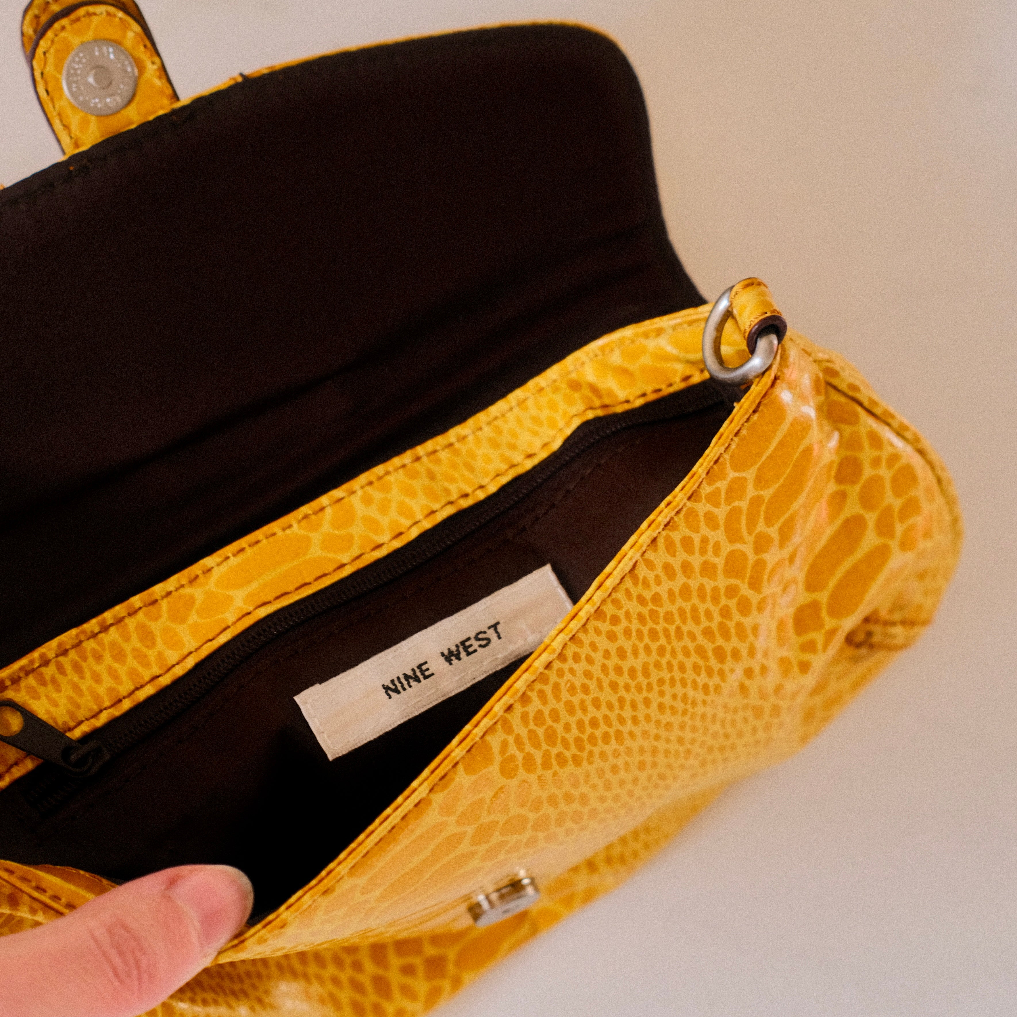 Vintage Nine West Yellow Faux Snake Baguette