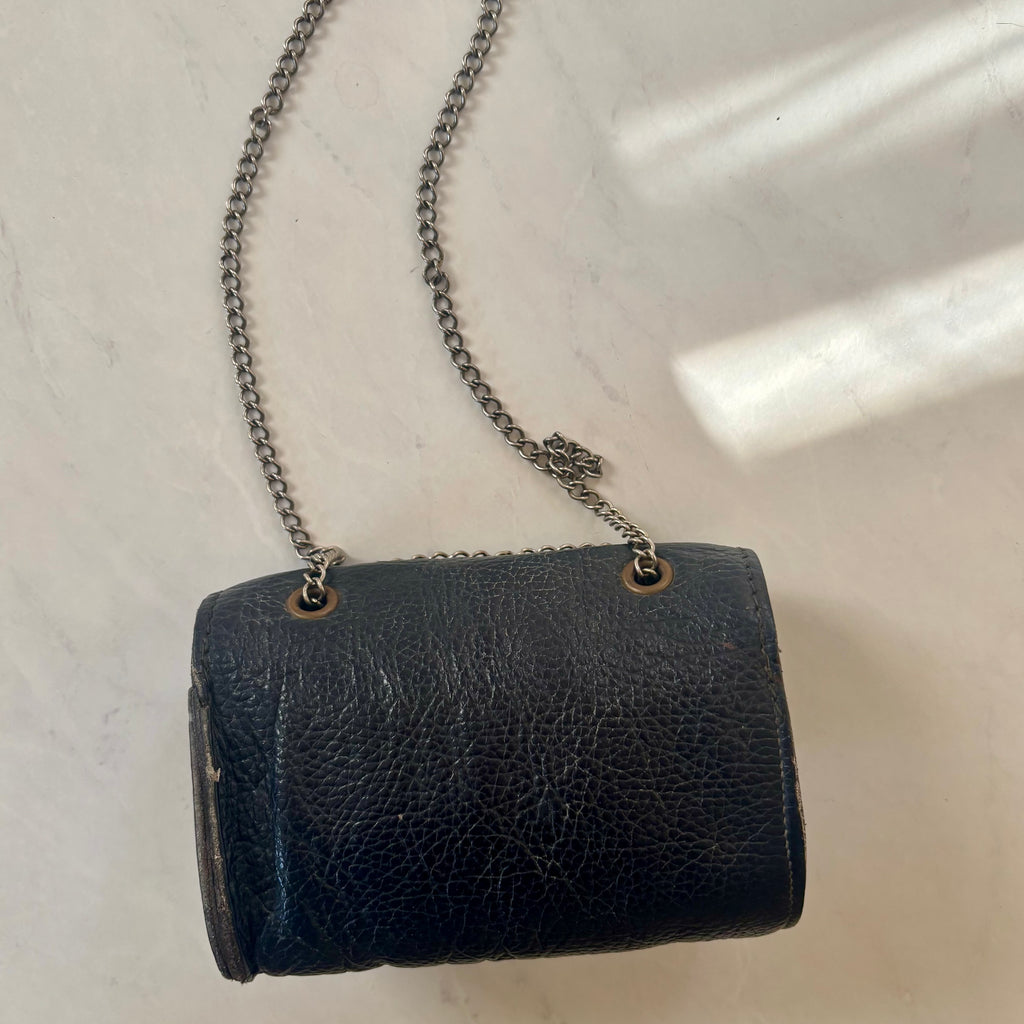 Antique Navy Leather Bag with Chain Strap