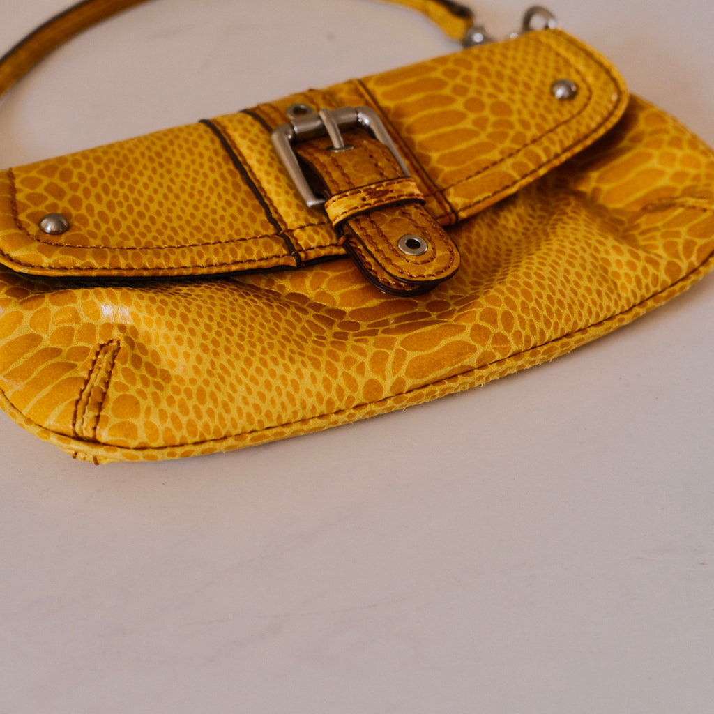 Vintage Nine West Yellow Faux Snake Baguette