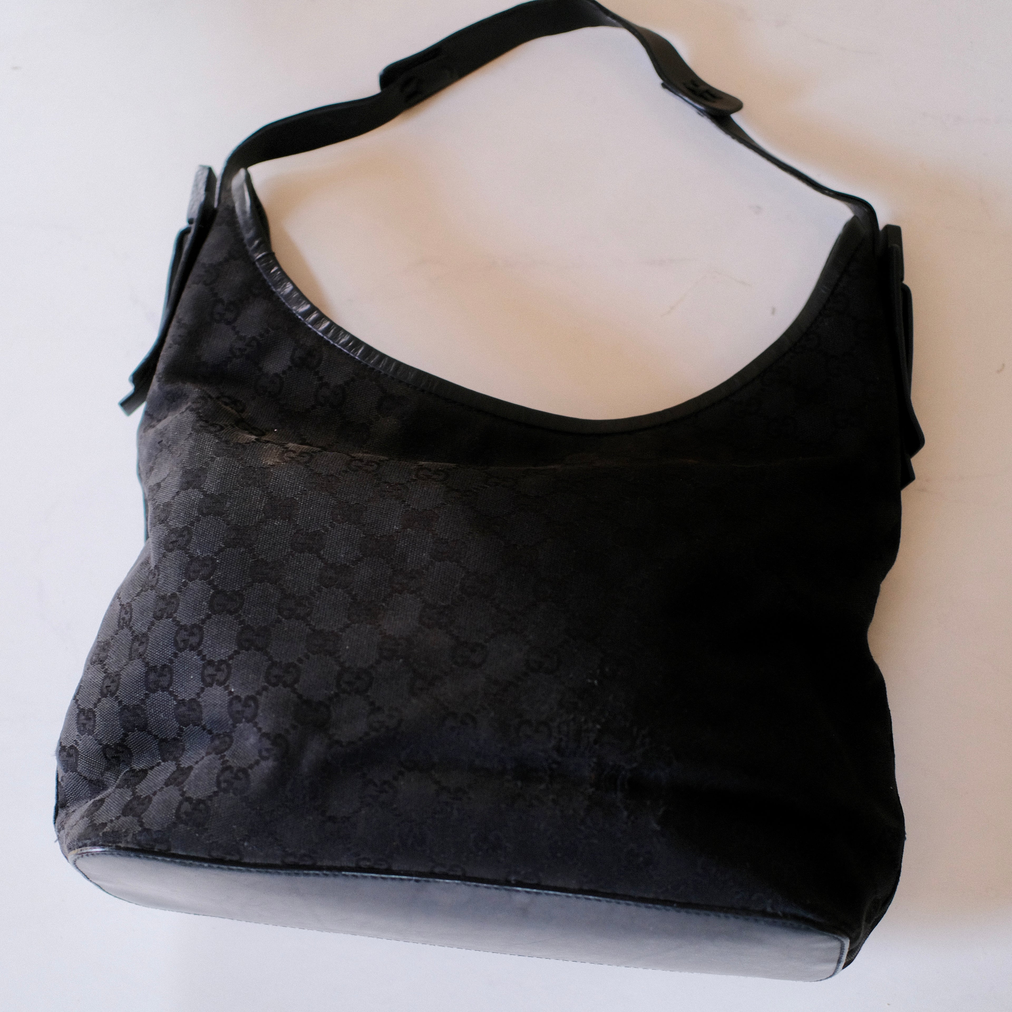Gucci Vintage GG Black Canvas Hobo Bag