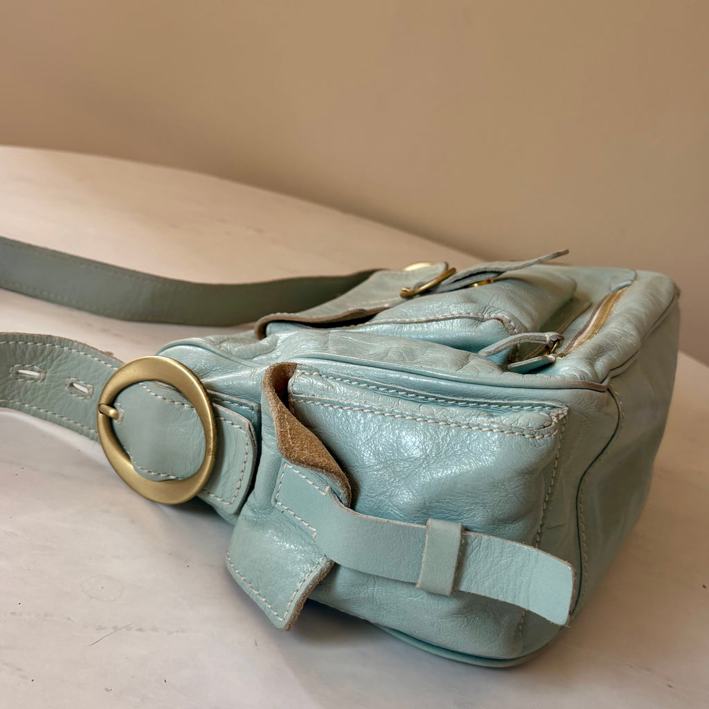Vintage Francesco Biasa Mint Green Leather Shoulder Bag