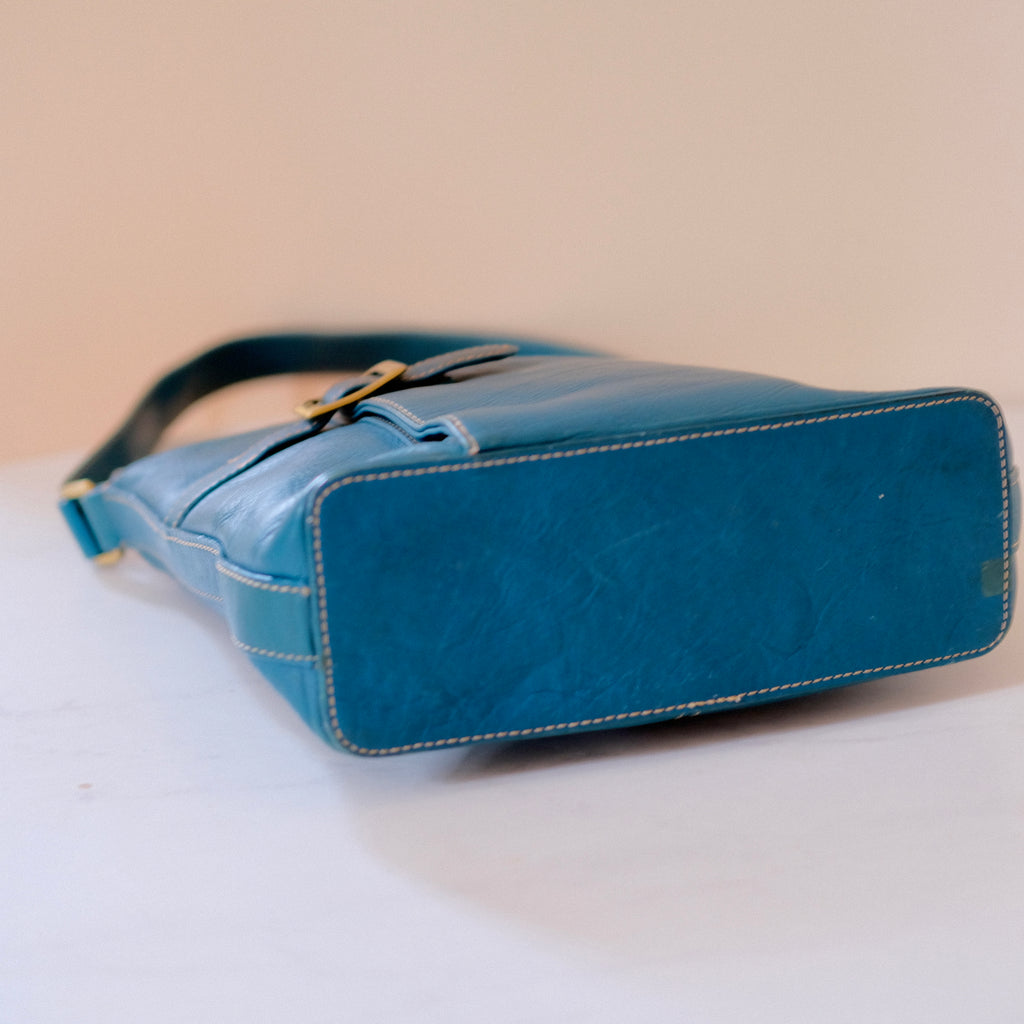 Rolf's Teal Leather Shoulder Bag with Buckle