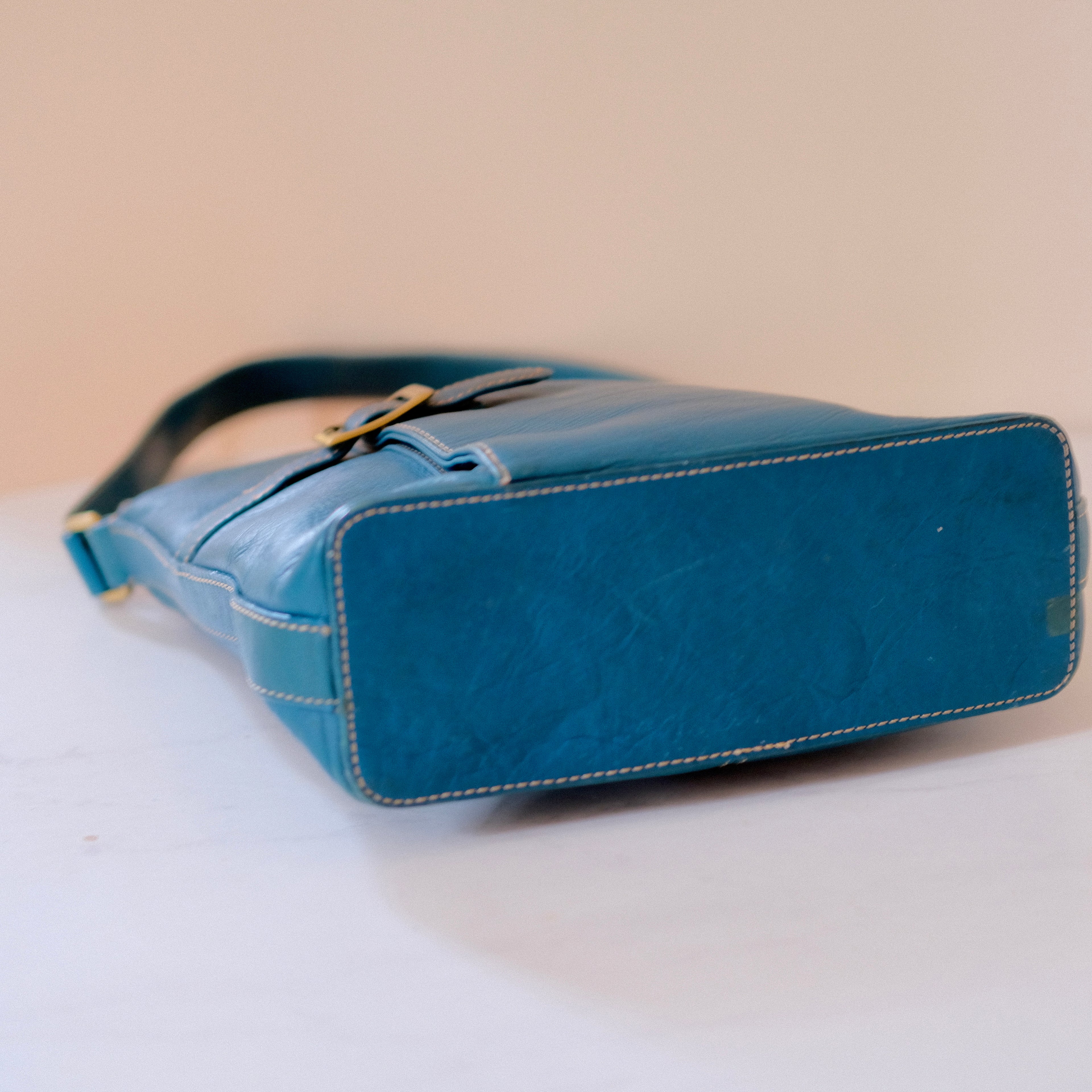 Rolf's Teal Leather Shoulder Bag with Buckle