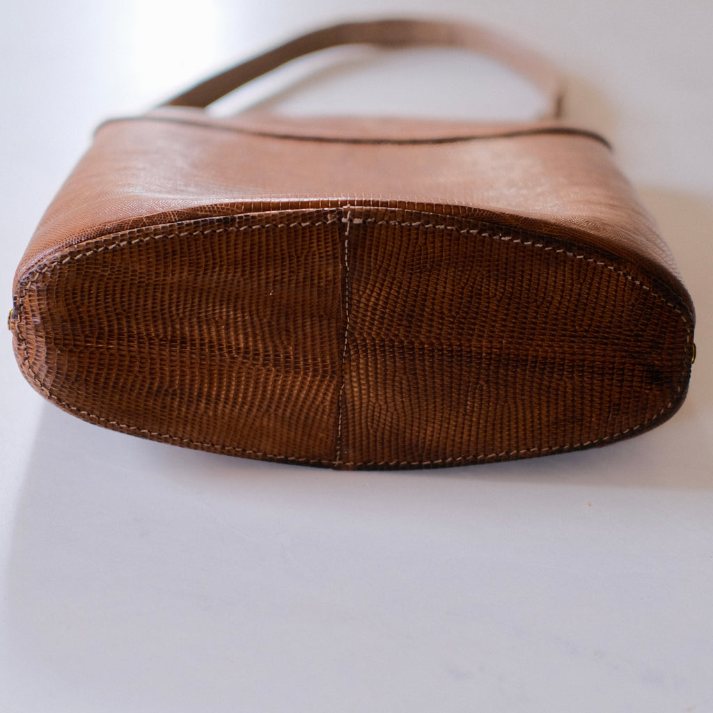 Vintage Leon of California Brown Lizard Kiss Lock Handbag
