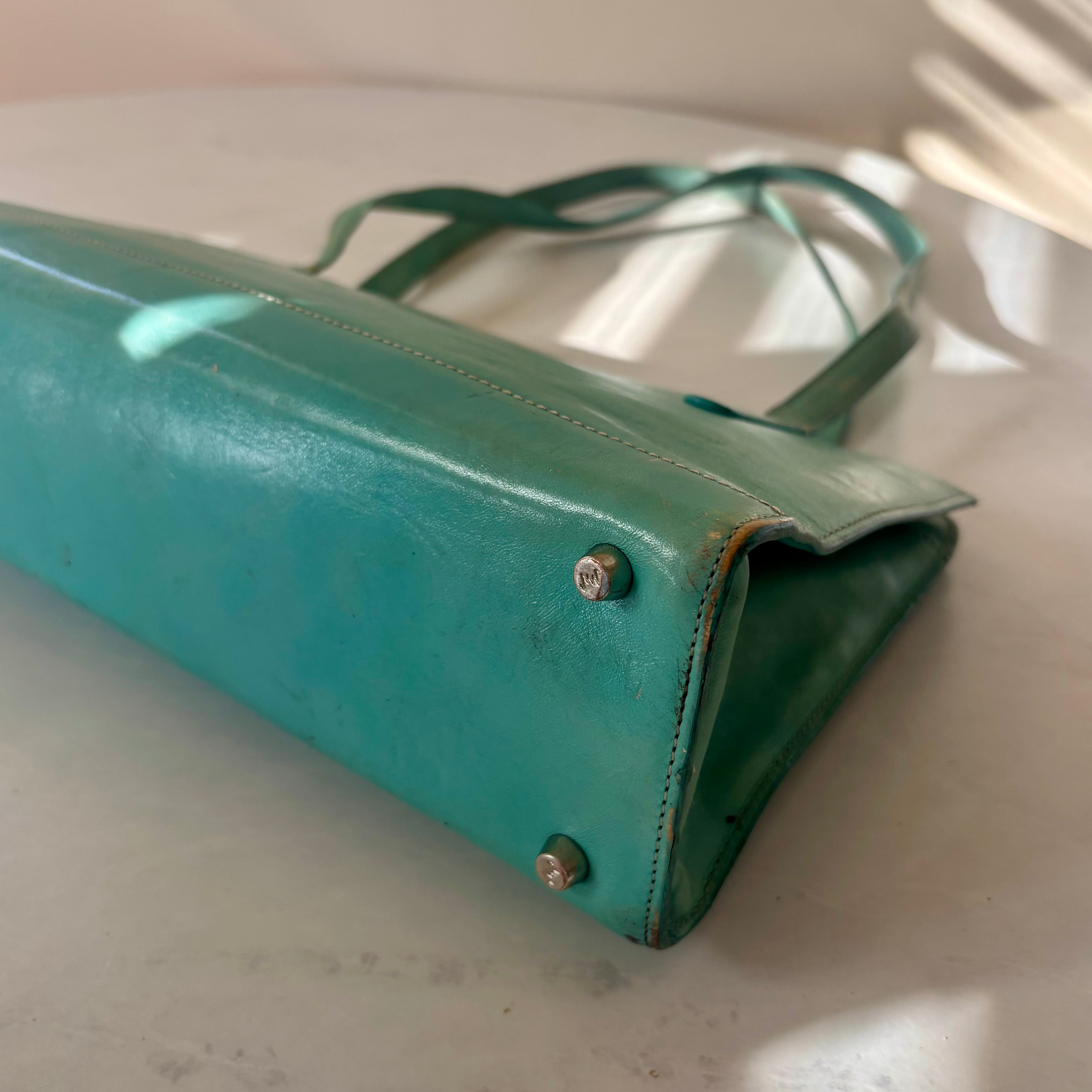Vintage Teal Leather Shoulder Bag