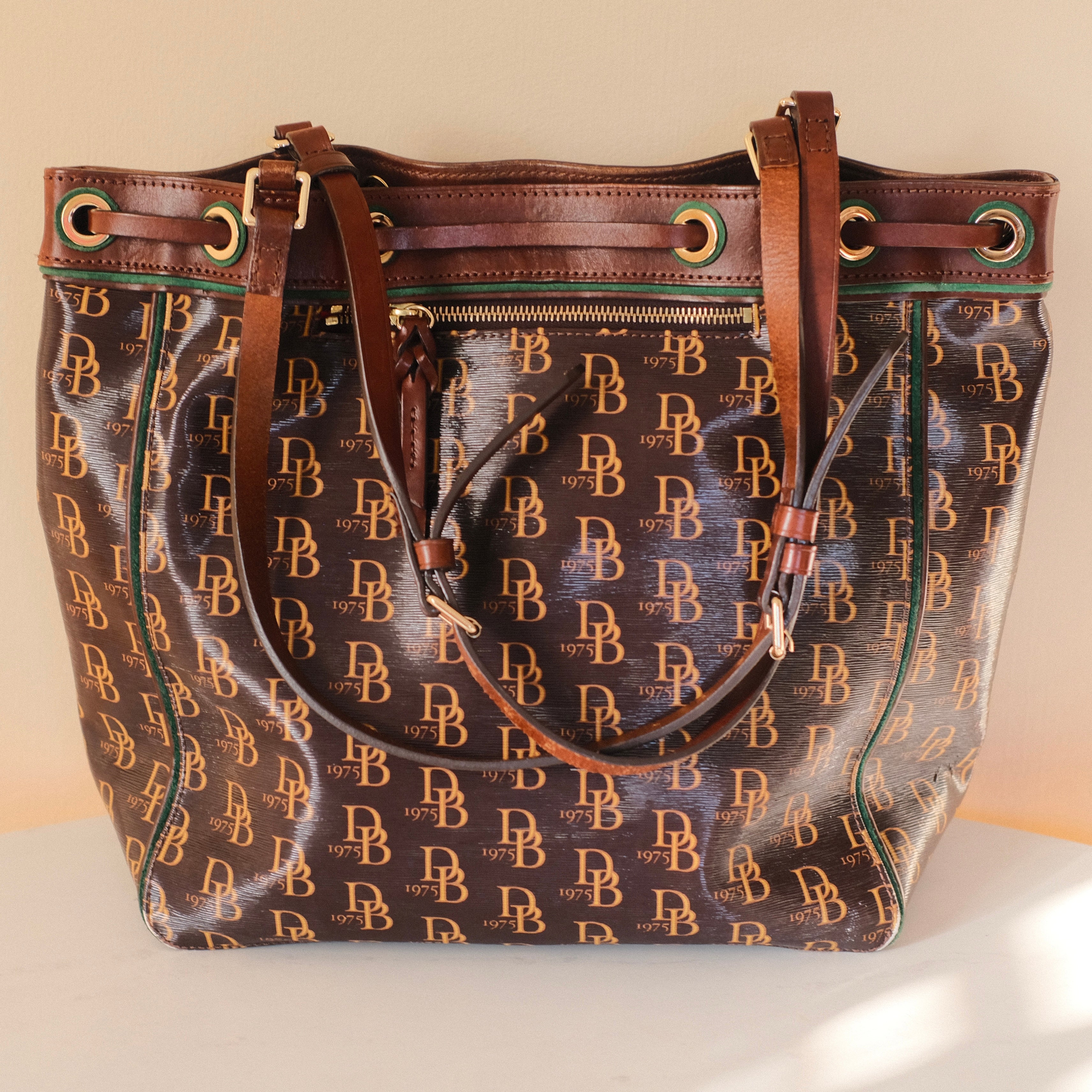 Dooney & Bourke Monogram Coated Canvas Drawstring Shoulder Bag