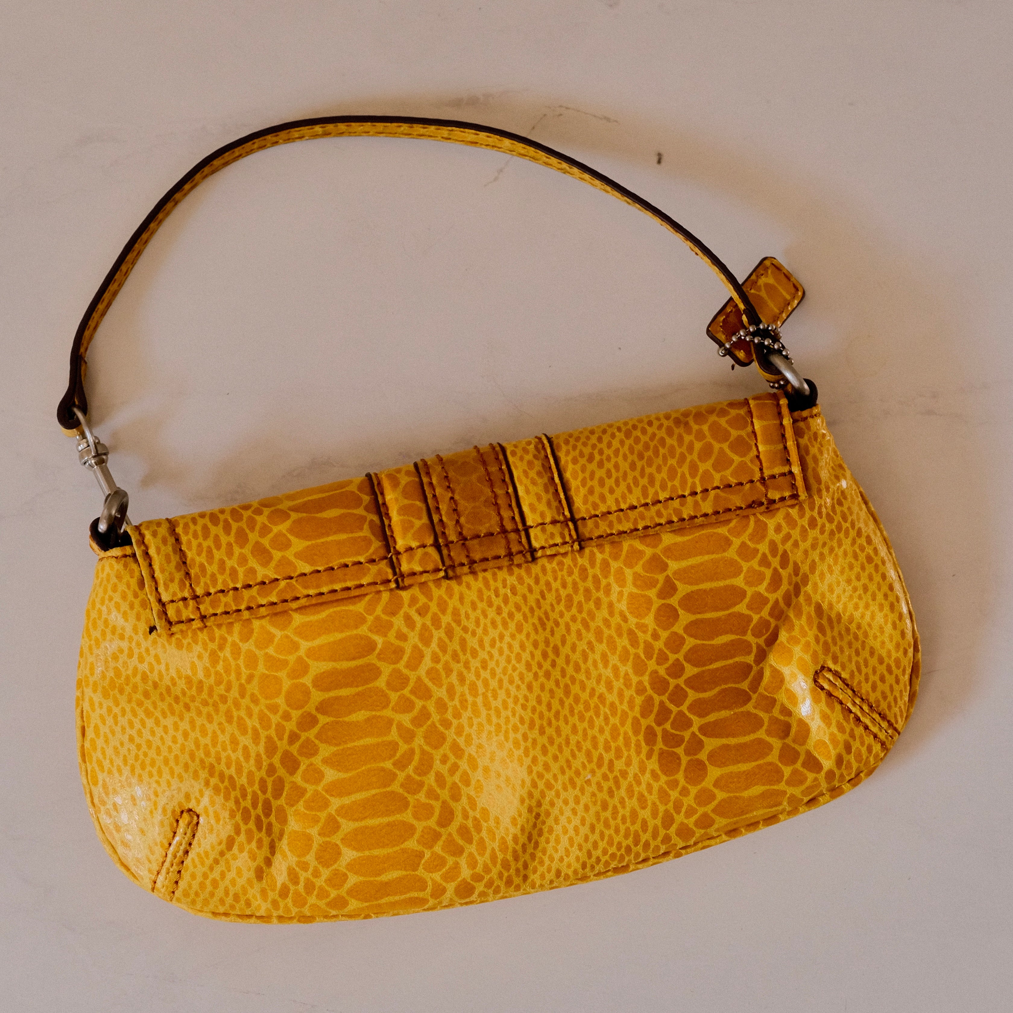 Vintage Nine West Yellow Faux Snake Baguette