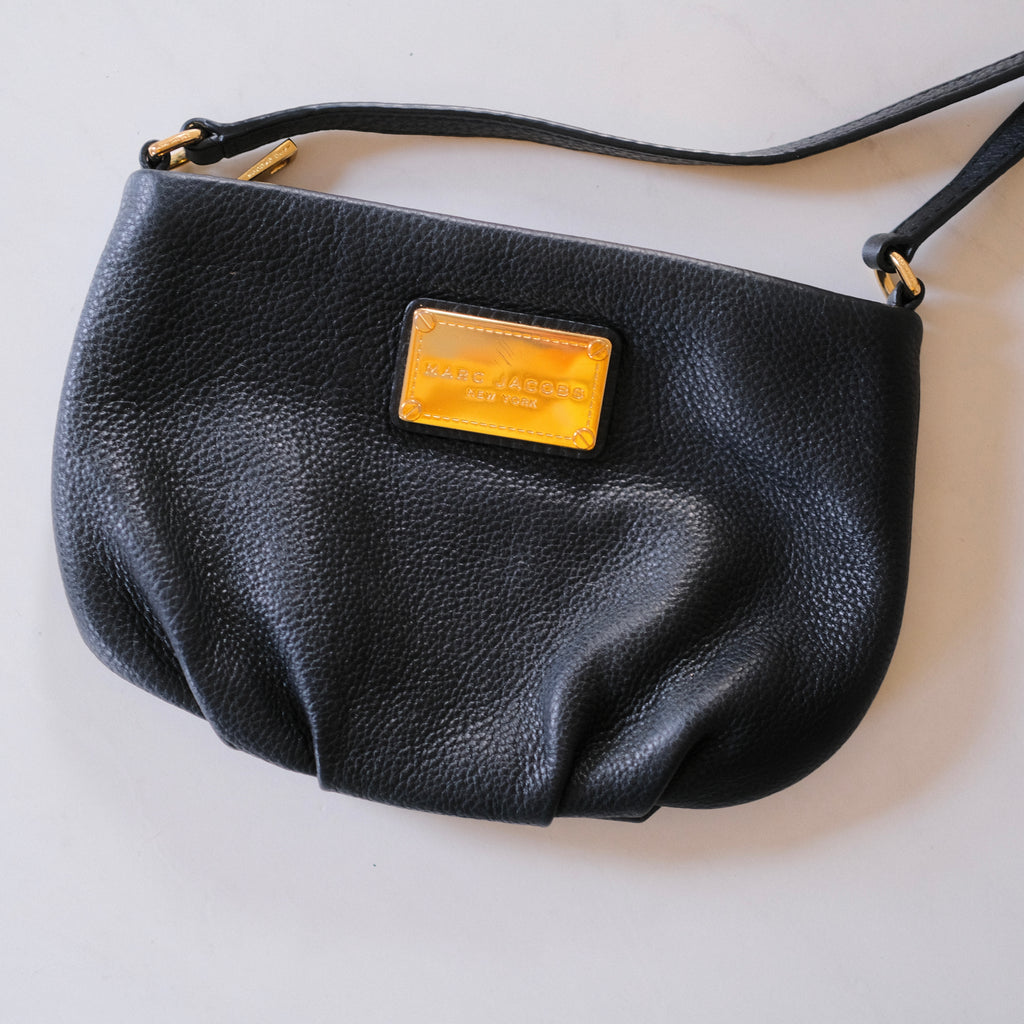 Marc Jacobs Black Leather Crossbody with Brass Hardware