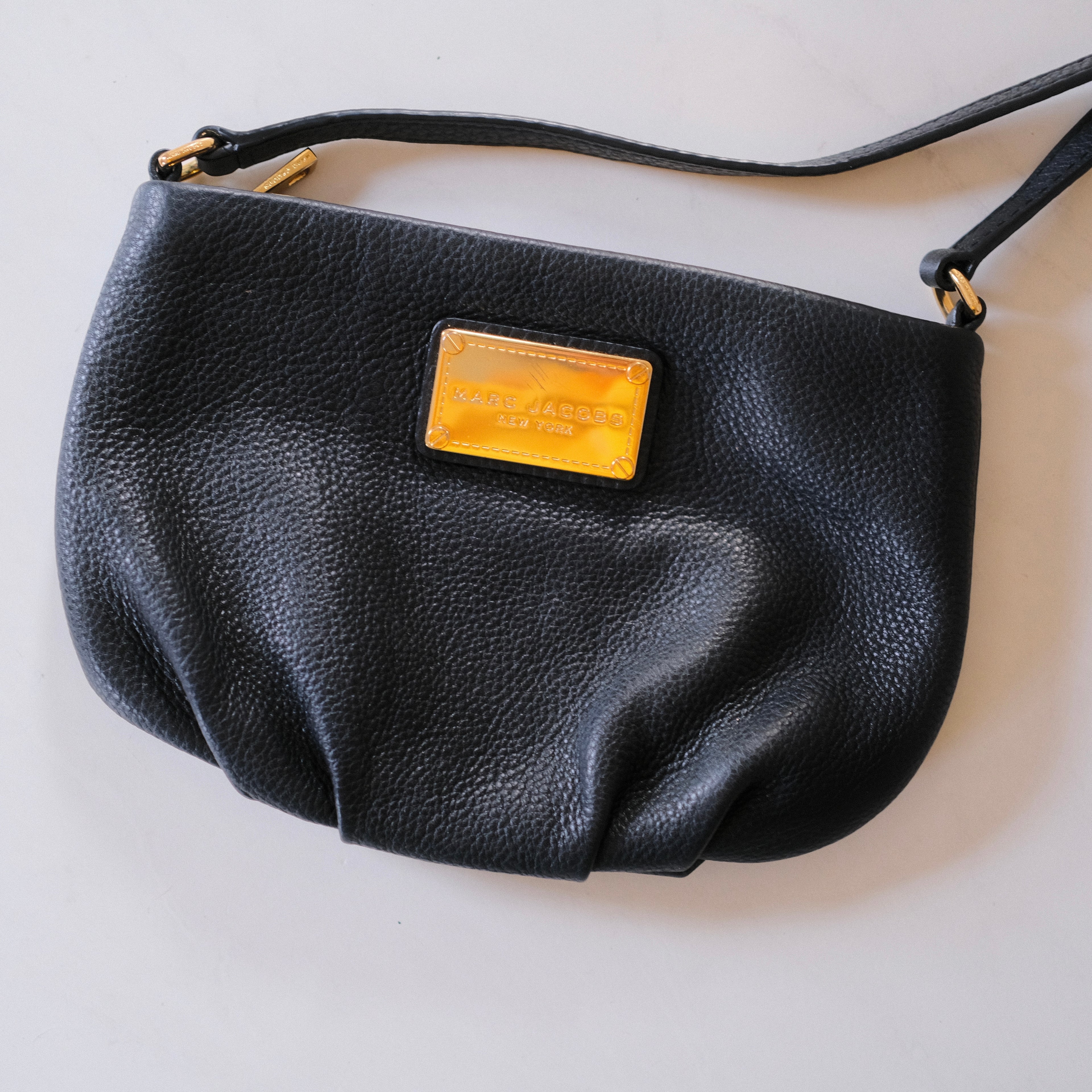 Marc Jacobs Black Leather Crossbody with Brass Hardware