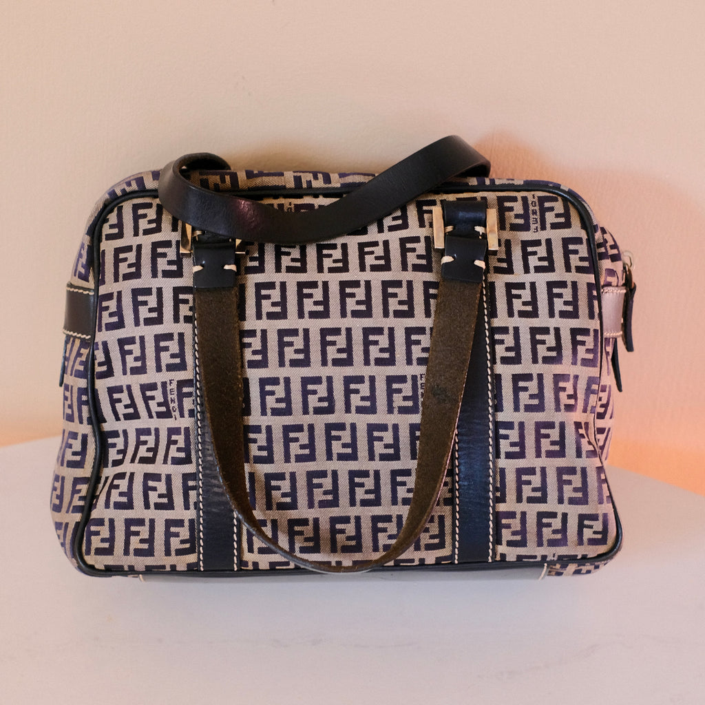 Fendi Zucchino FF Canvas Tote Bag Navy