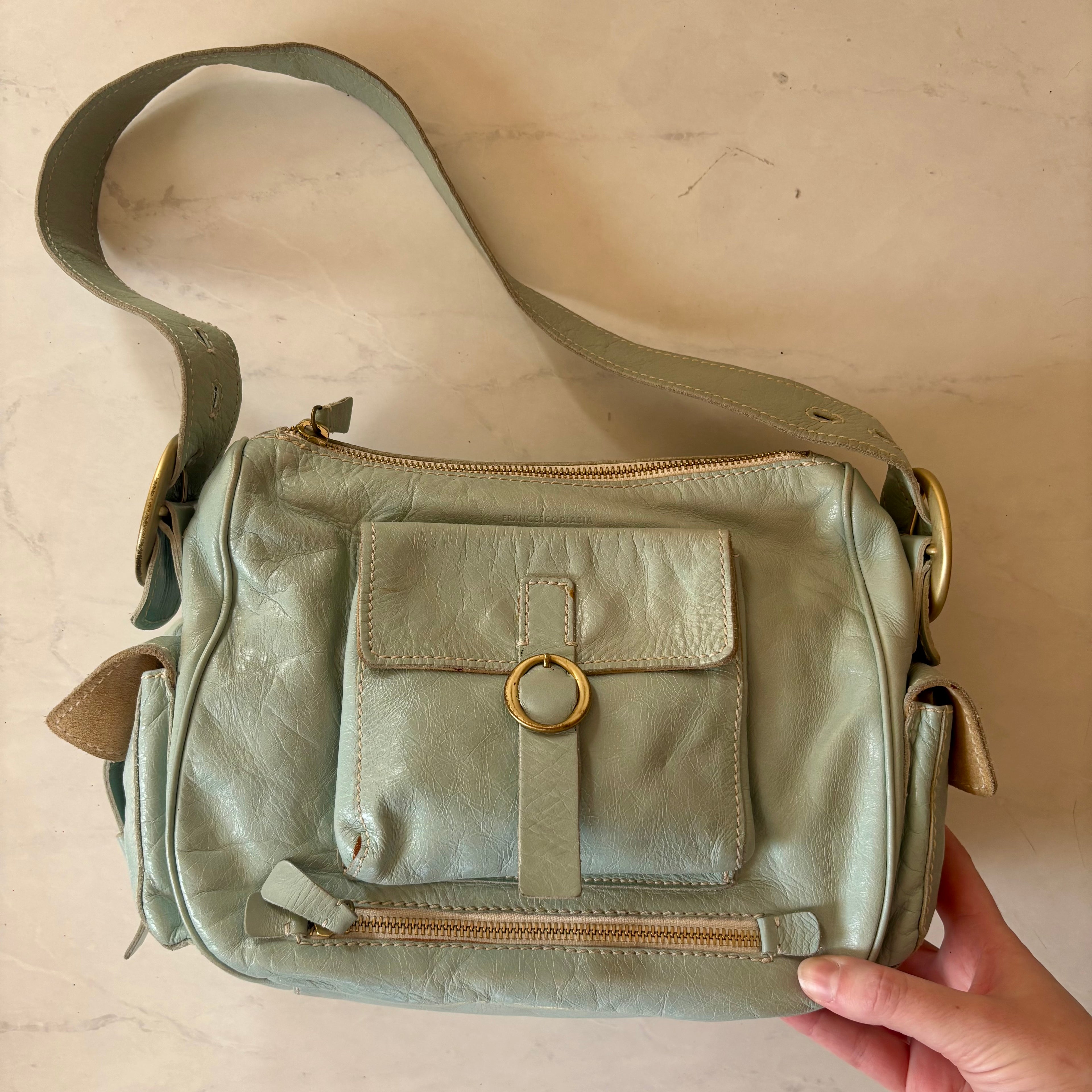 Vintage Francesco Biasa Mint Green Leather Shoulder Bag