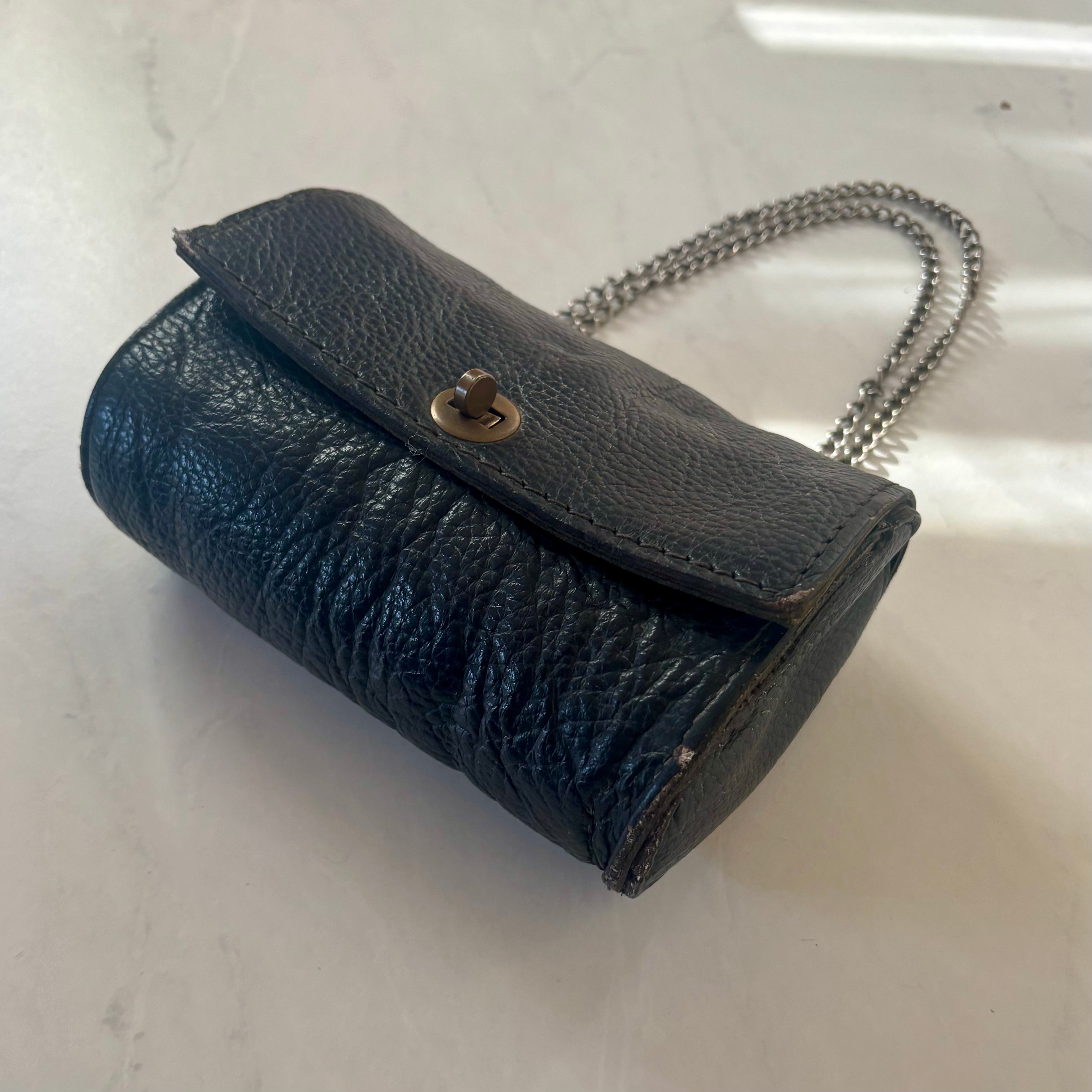 Antique Navy Leather Bag with Chain Strap