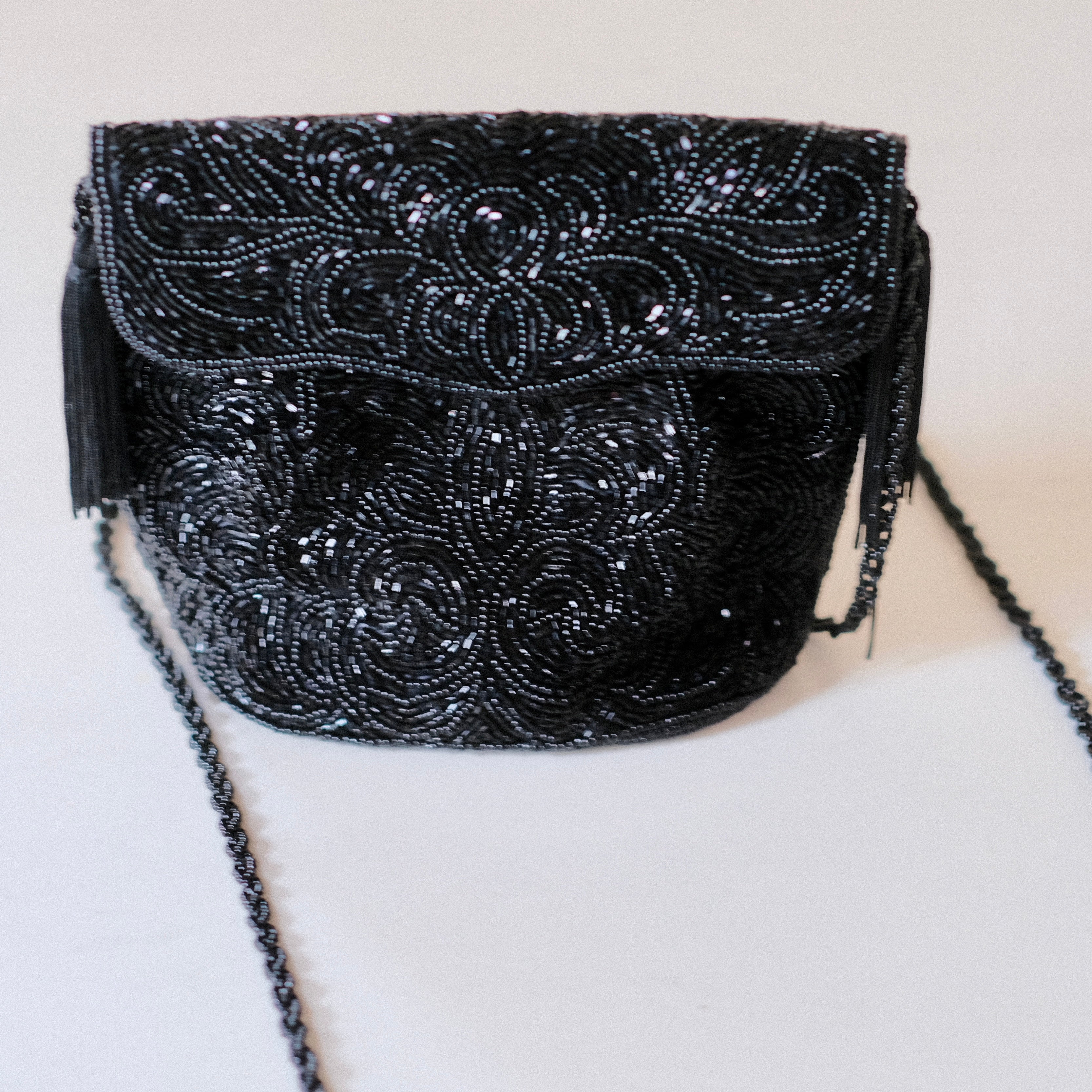 Vintage Beaded Black Crossbody Evening Bag