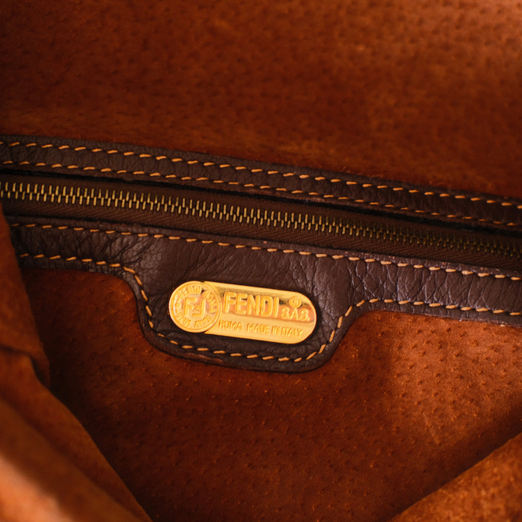 Fendi Vintage Brown Leather Large Tote Bag
