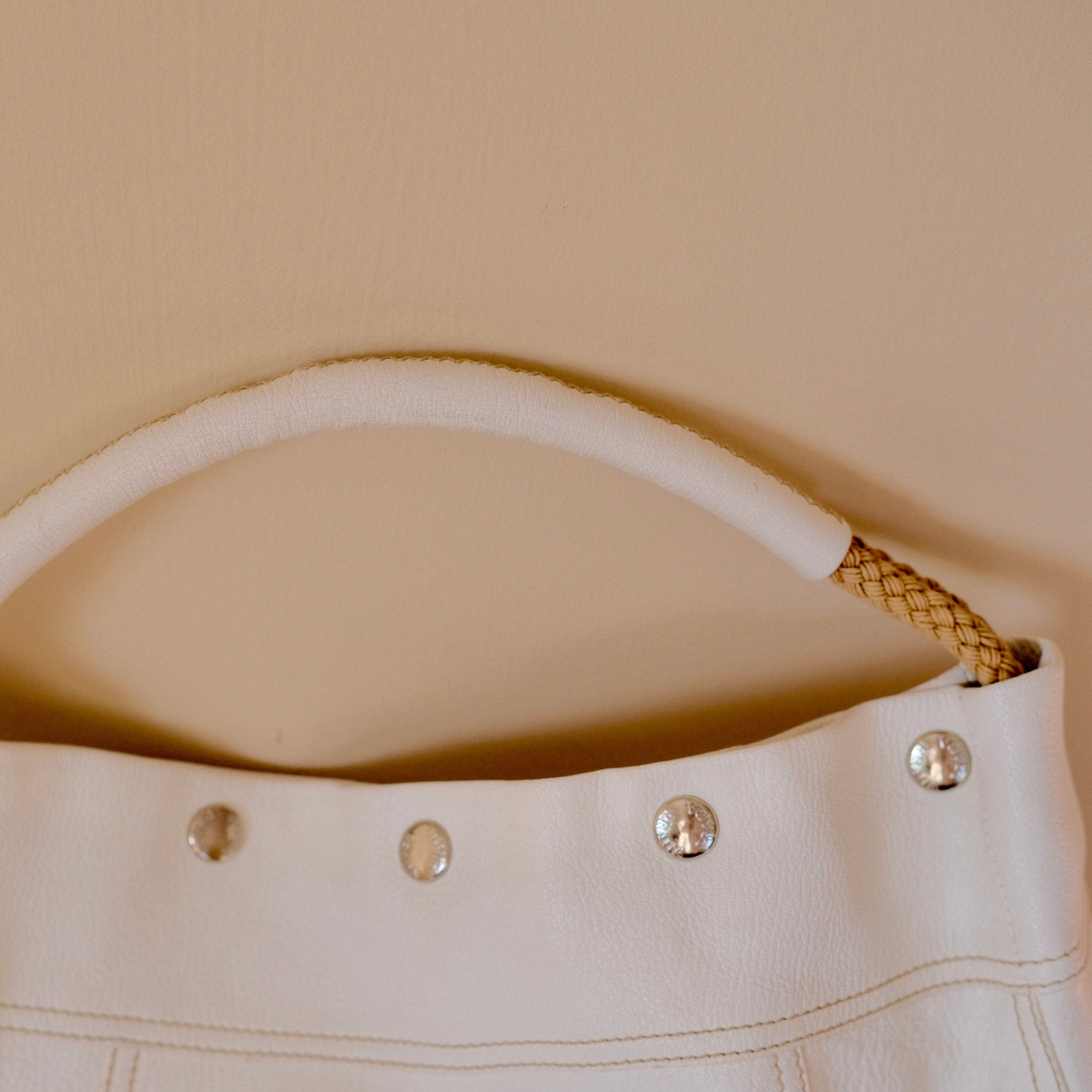 Prada Cream Leather Antiqued Bianco Tote