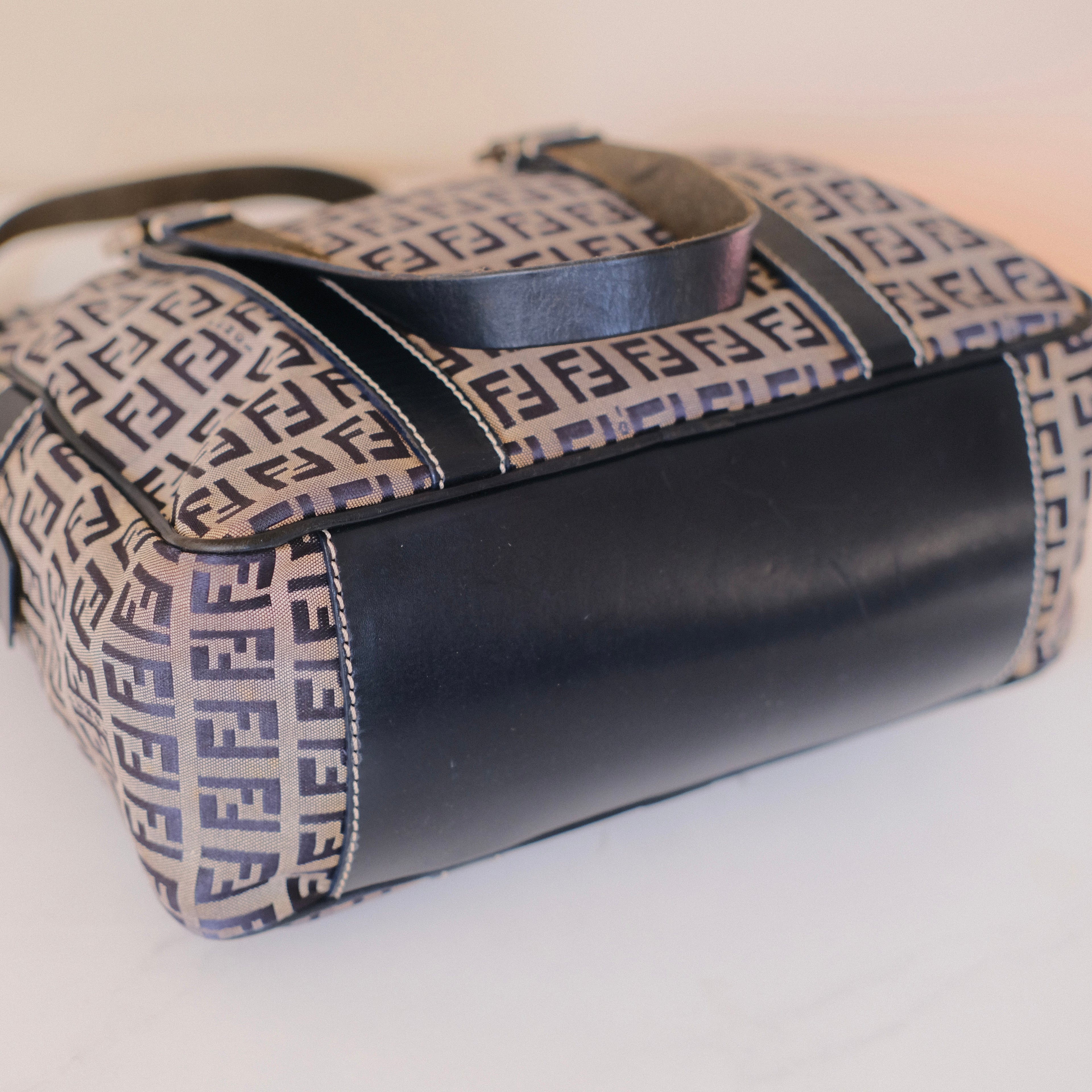 Fendi Zucchino FF Canvas Tote Bag Navy