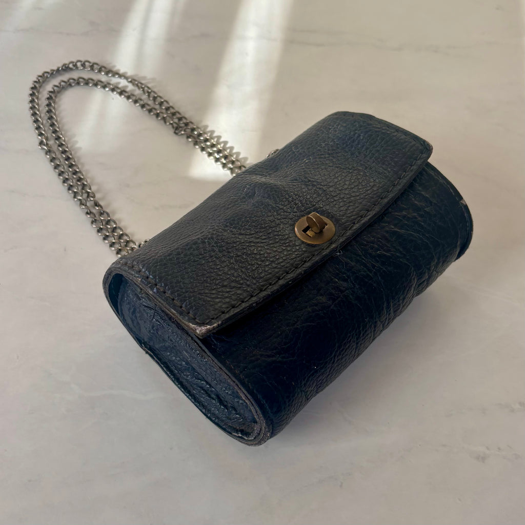 Antique Navy Leather Bag with Chain Strap