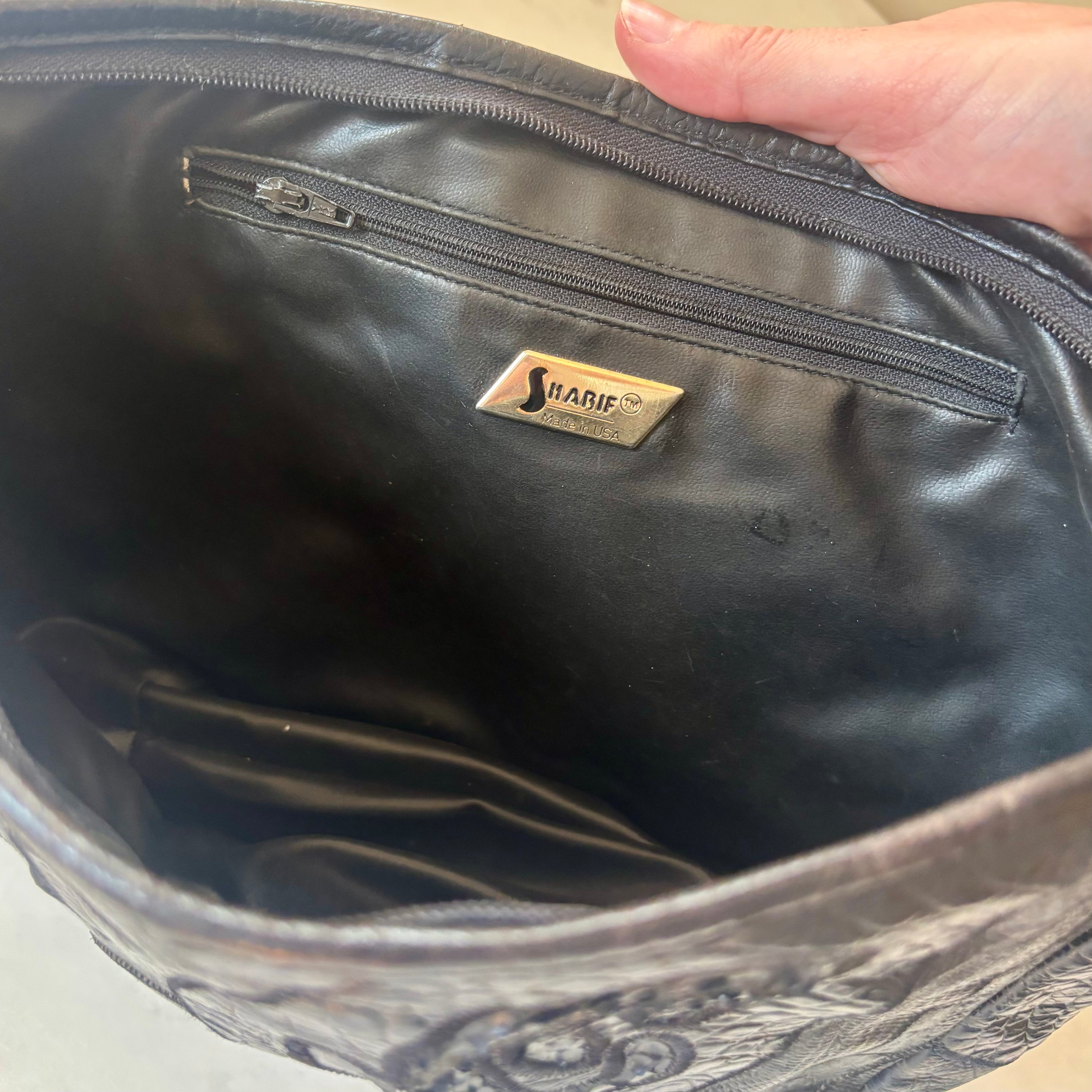 Vintage Sharif Black Leather Patchwork Crossbody