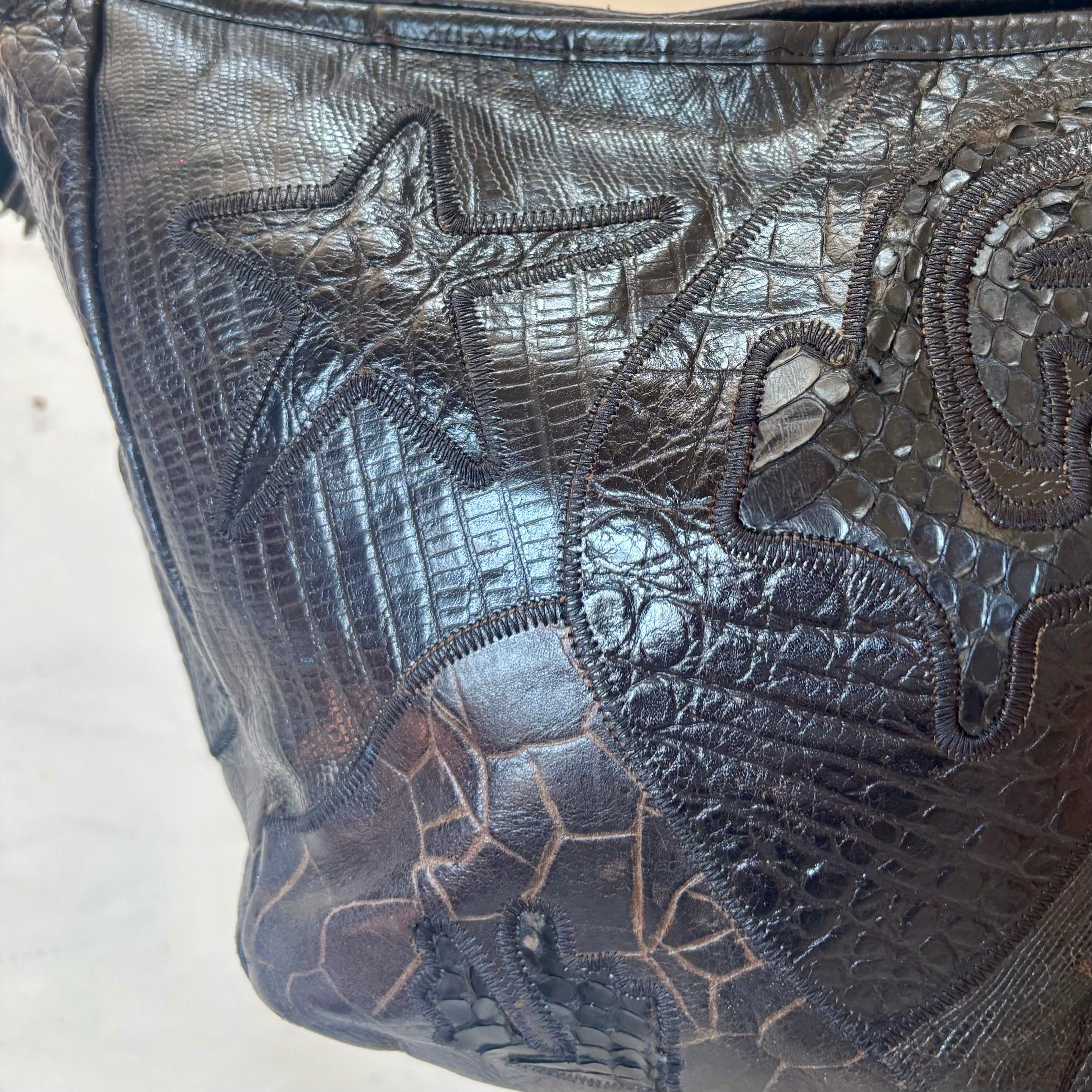 Vintage Sharif Black Leather Patchwork Crossbody