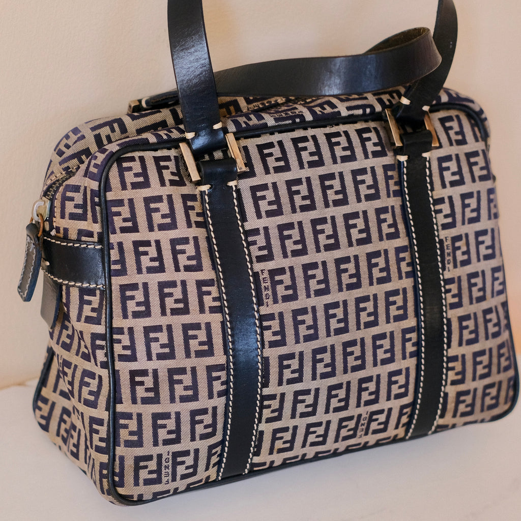 Fendi Zucchino FF Canvas Tote Bag Navy