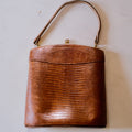 Vintage Leon of California Brown Lizard Kiss Lock Handbag
