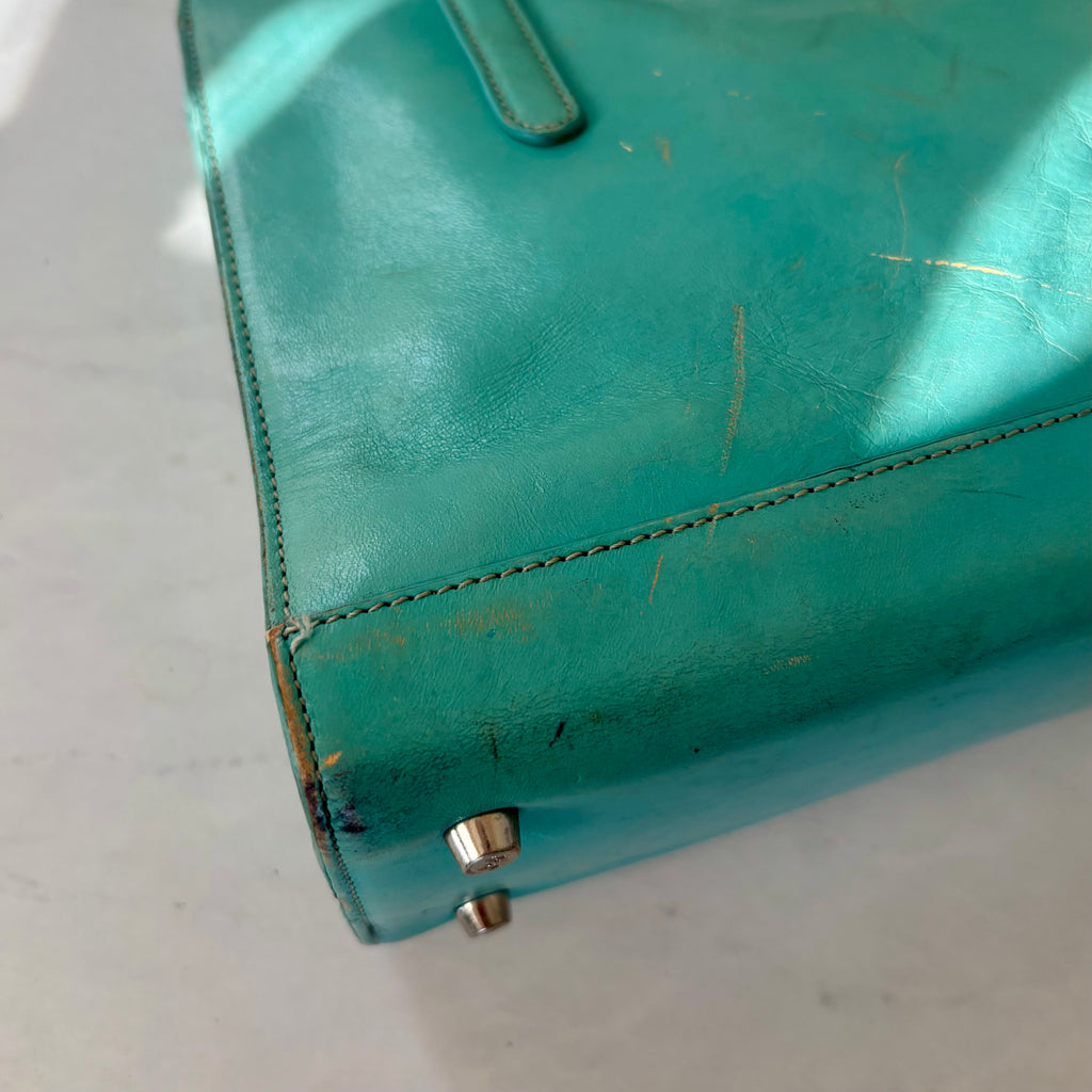 Vintage Teal Leather Shoulder Bag