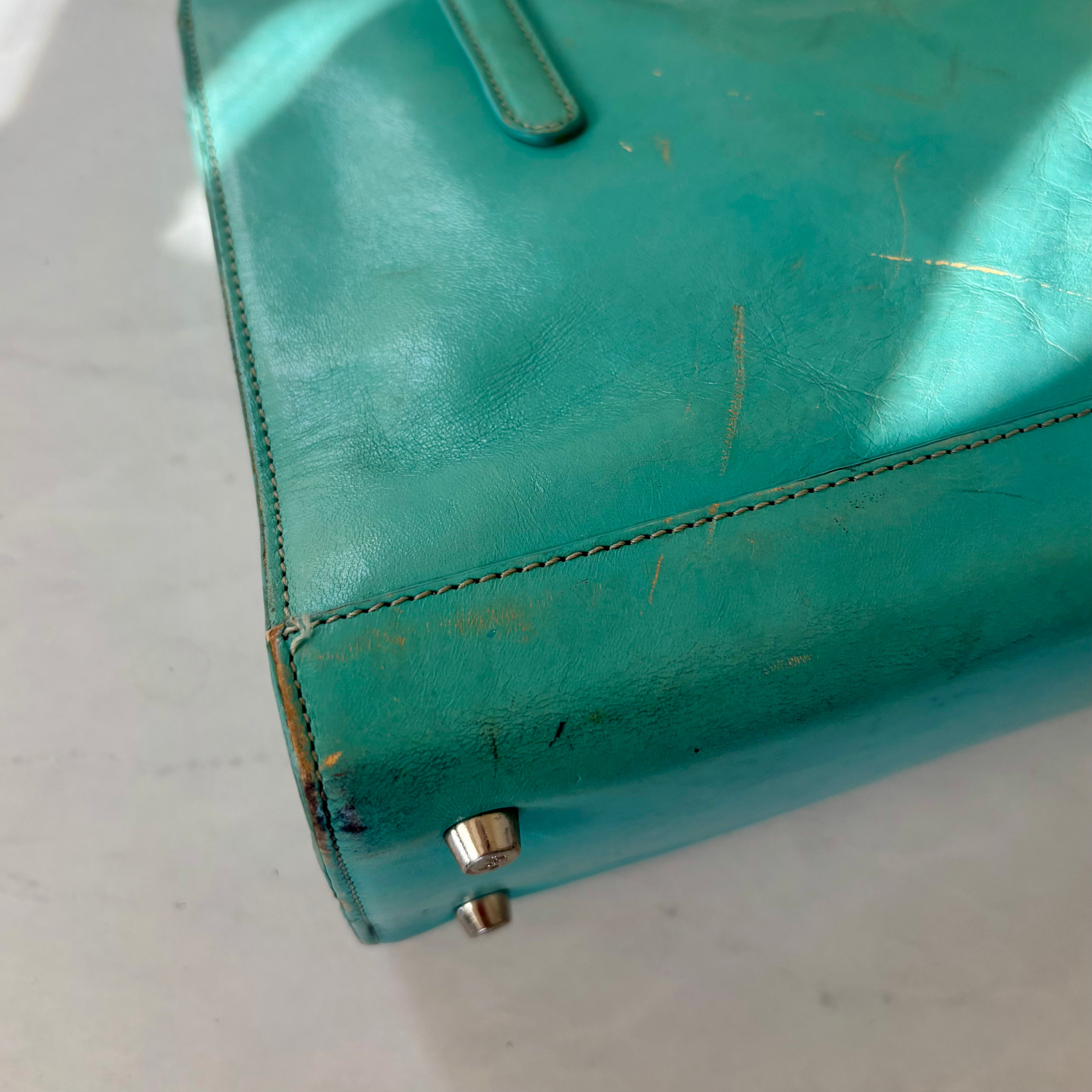 Vintage Teal Leather Shoulder Bag