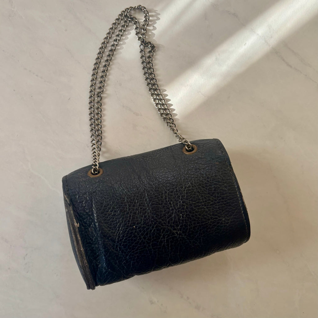 Antique Navy Leather Bag with Chain Strap