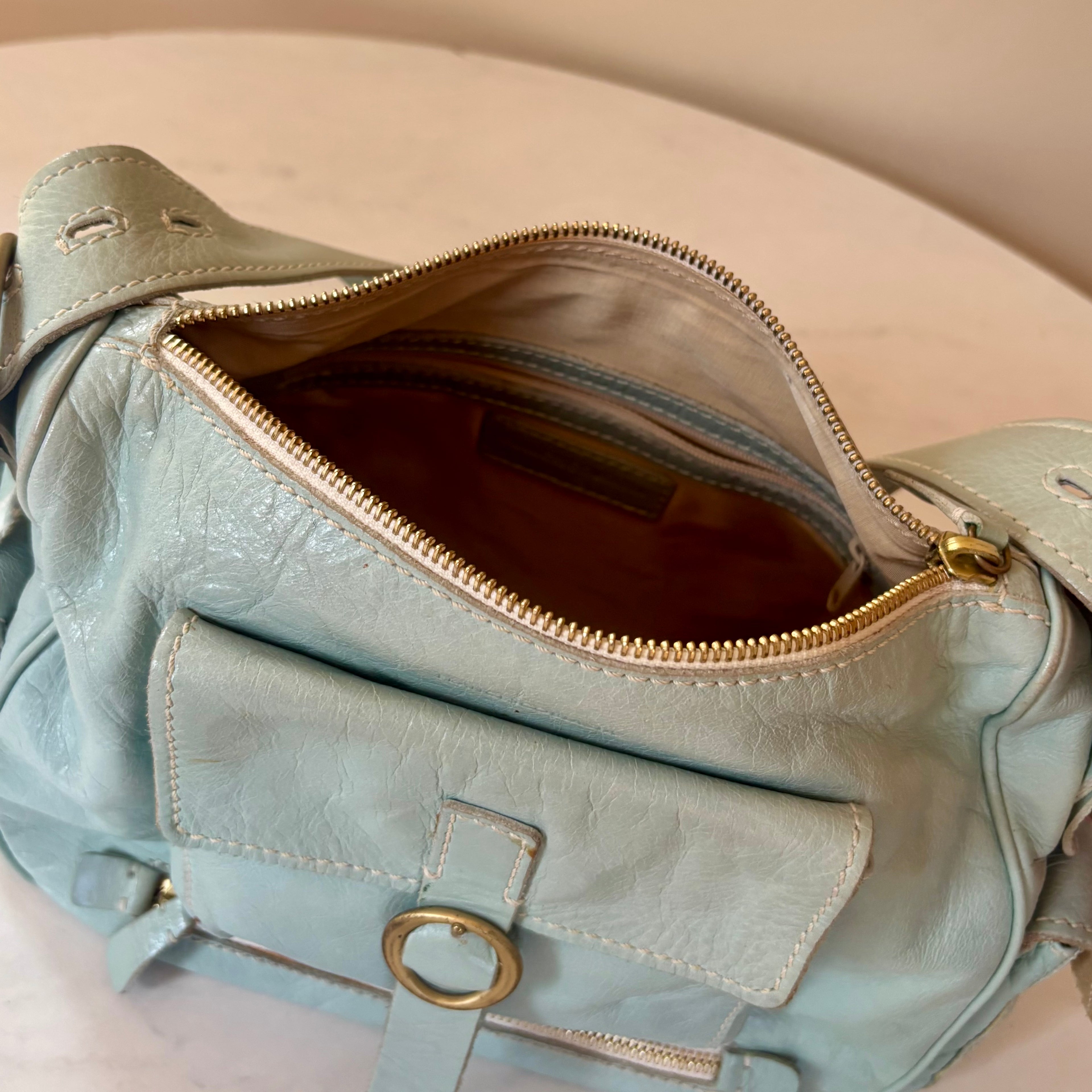 Vintage Francesco Biasa Mint Green Leather Shoulder Bag