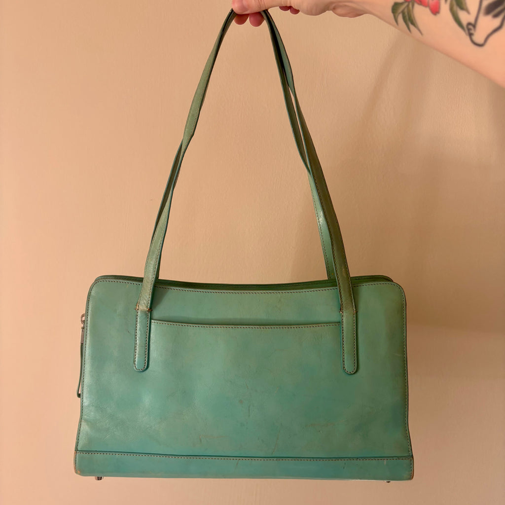 Vintage Teal Leather Shoulder Bag