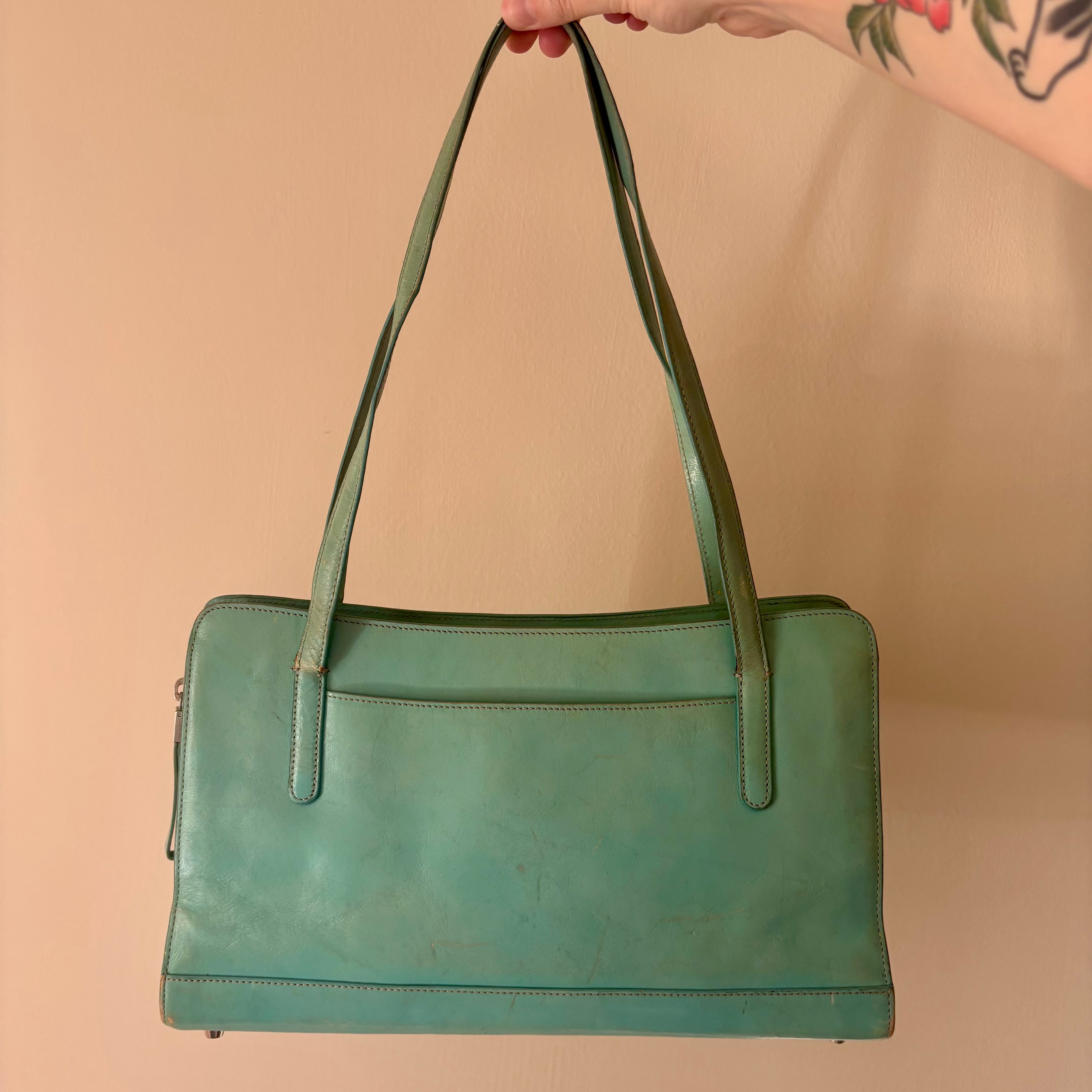 Vintage Teal Leather Shoulder Bag