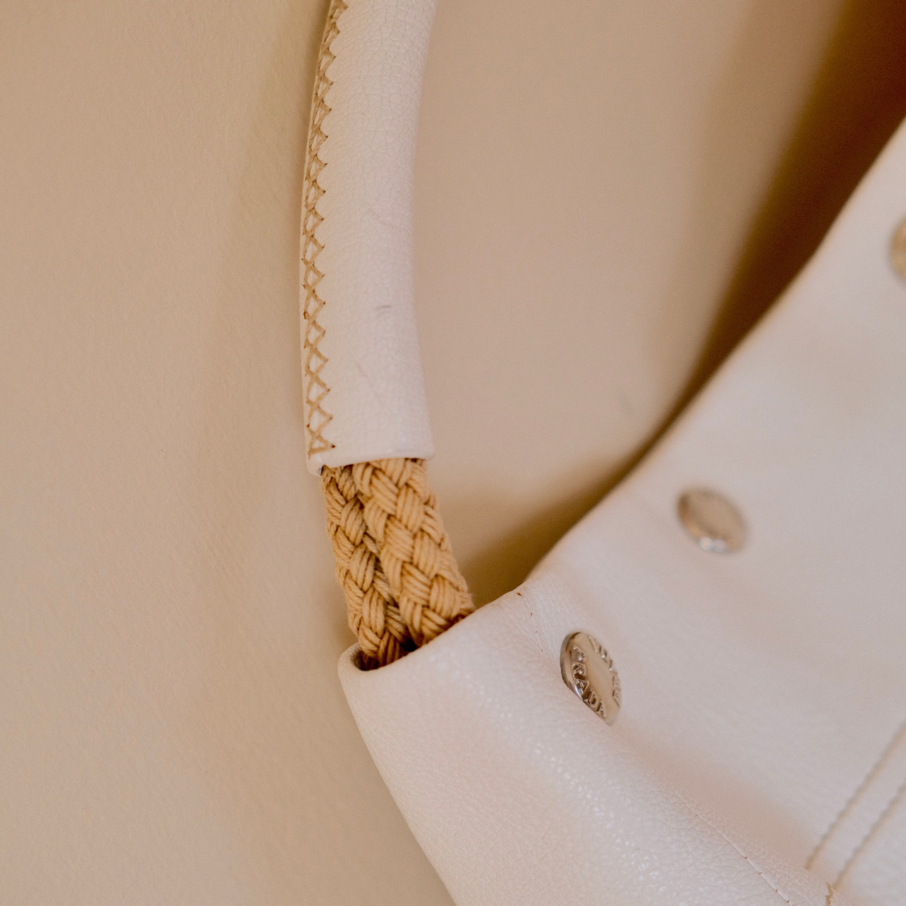 Prada Cream Leather Antiqued Bianco Tote